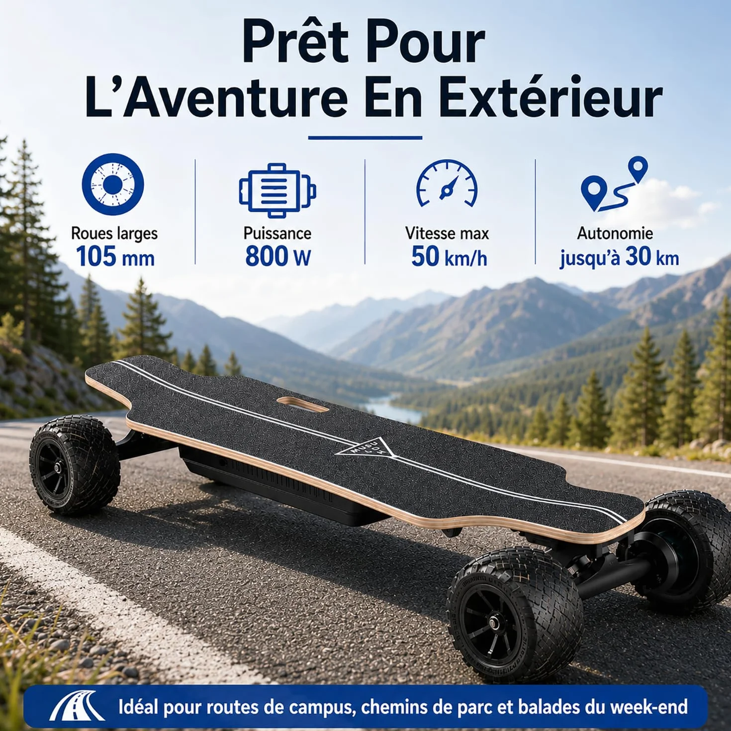 Skate Électrique Portable 105mm Double Moteur Télécommande LCD