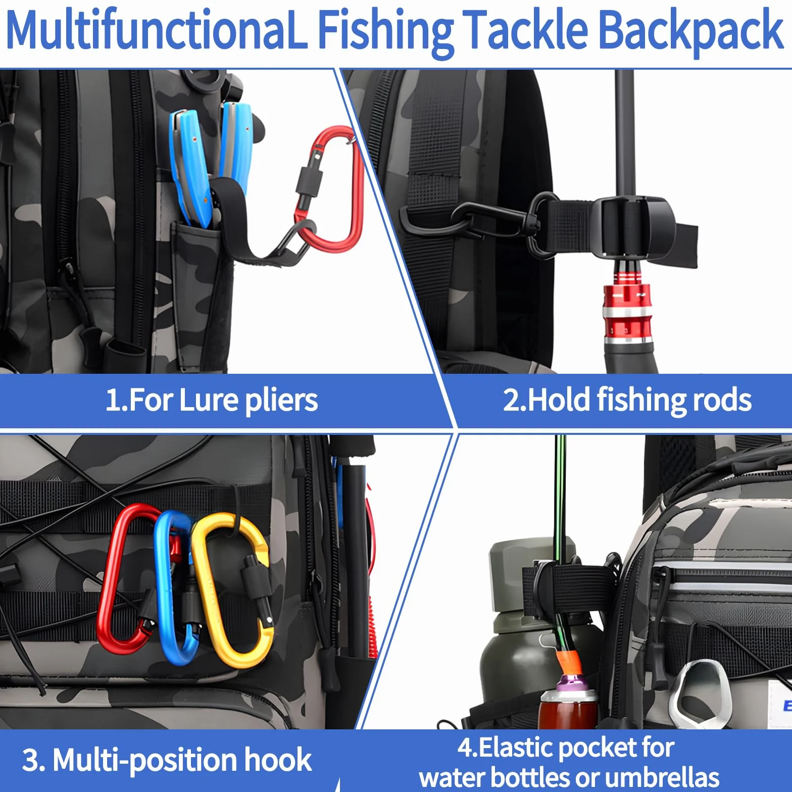 Sac à dos pêche EnGiTores fishing tackle bag pour matériel de pêche, canne étanche, camping, randonnée et voyages (45×30×25cm)