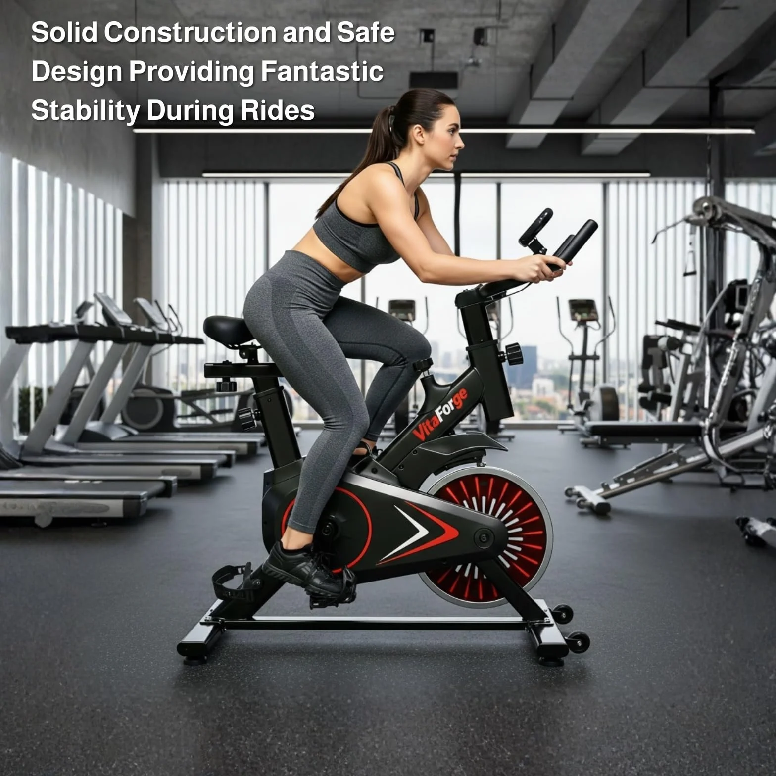 Vélo d'appartement magnétique silencieux réglable, Entraînement cardio compact Noir/Rouge