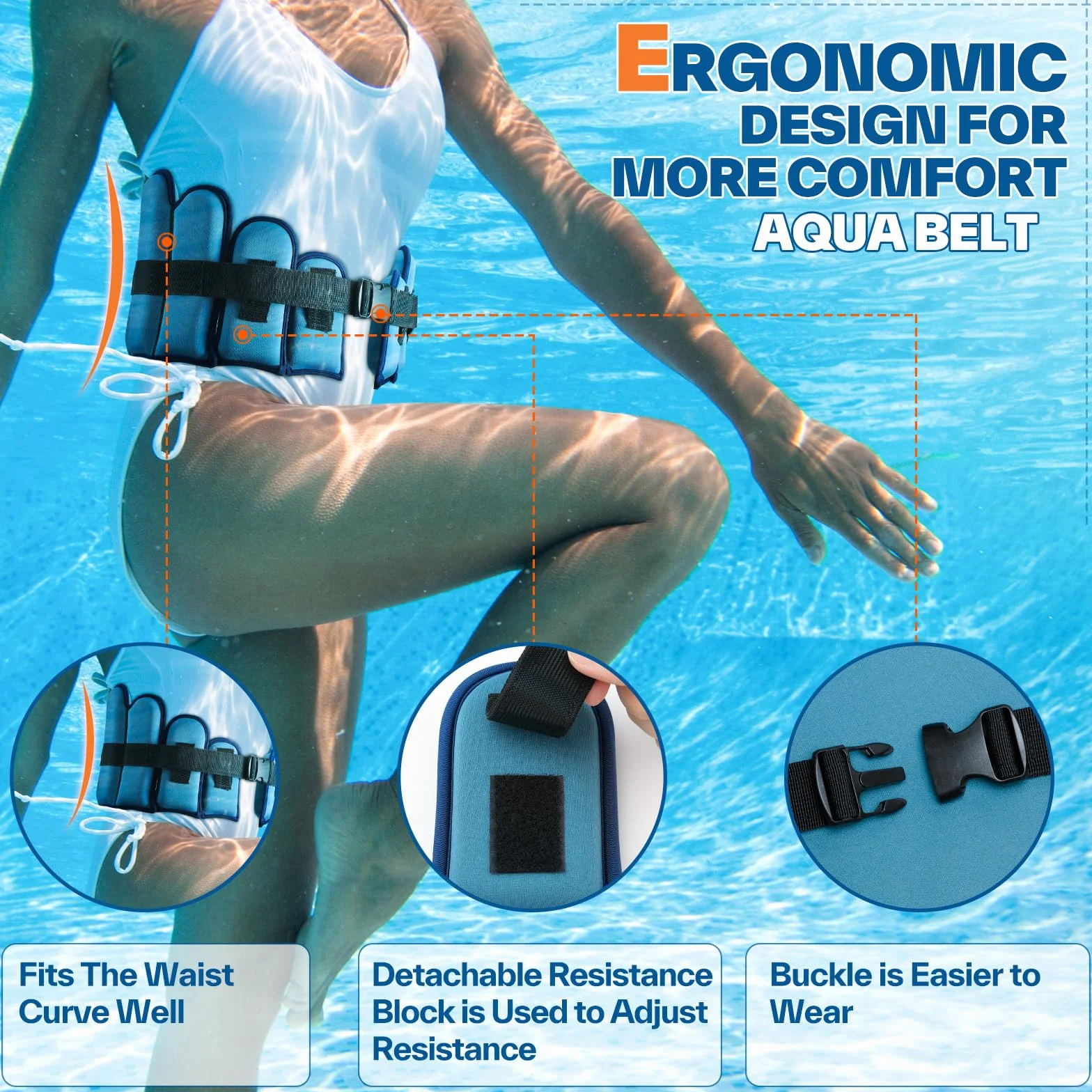 Sportneer Ceinture de jogging Aqua pour adultes - Blocs réglables pour l'entraînement à la résistance à l'eau, ceinture de jogging aquatique pour exercices de piscine, aquagym