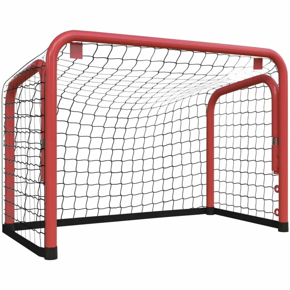 vidaXL But de hockey sur glace avec filet, filet d'entraînement de hockey pour adultes et enfants, filet d'entraînement de hockey pour cour, pelouse, acier et polyester - Rouge et noir
