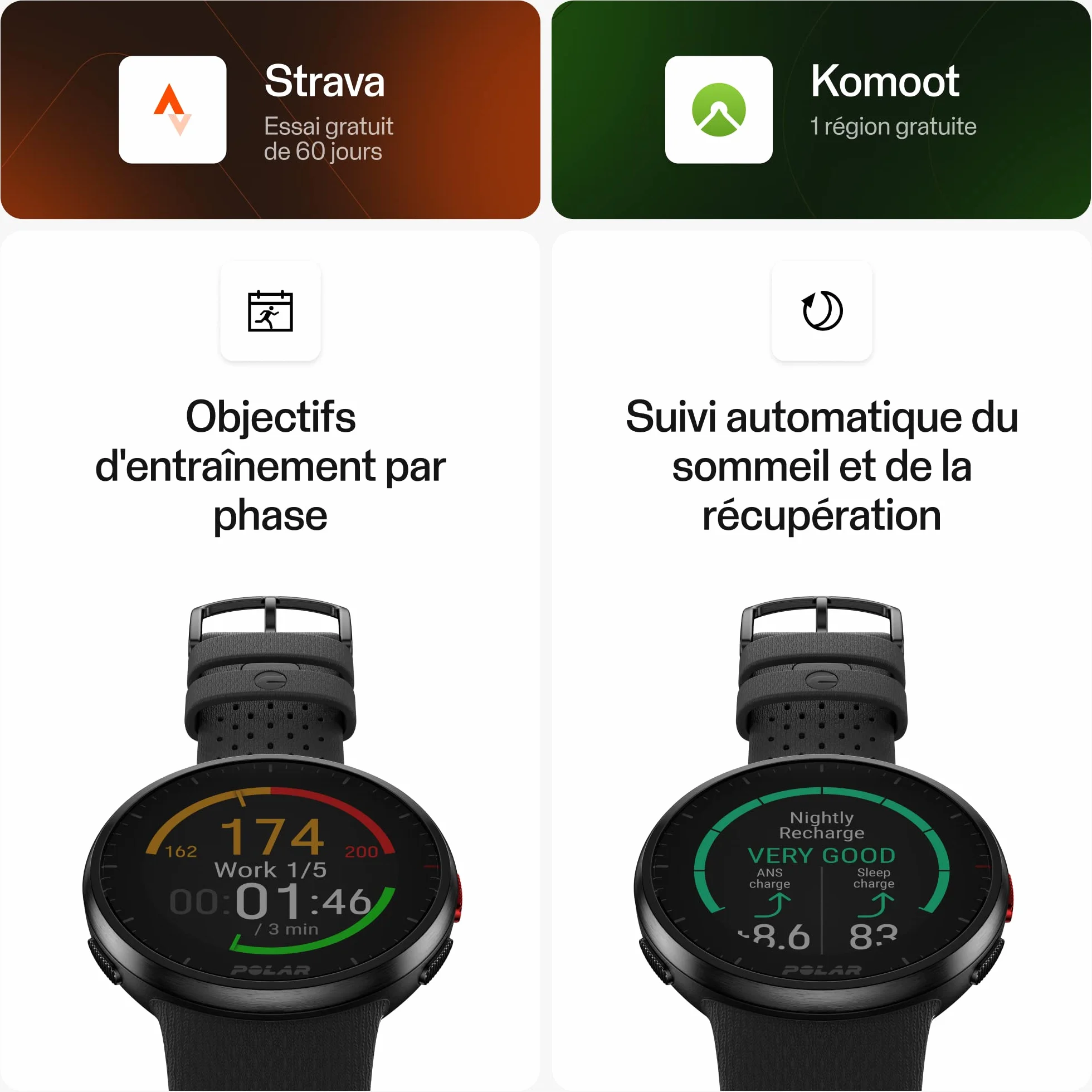 Polar Pacer Pro Montre Sport GPS Cardiofréquencemètre Poignet Hommes Femmes Entraînement Running Suivi Sommeil