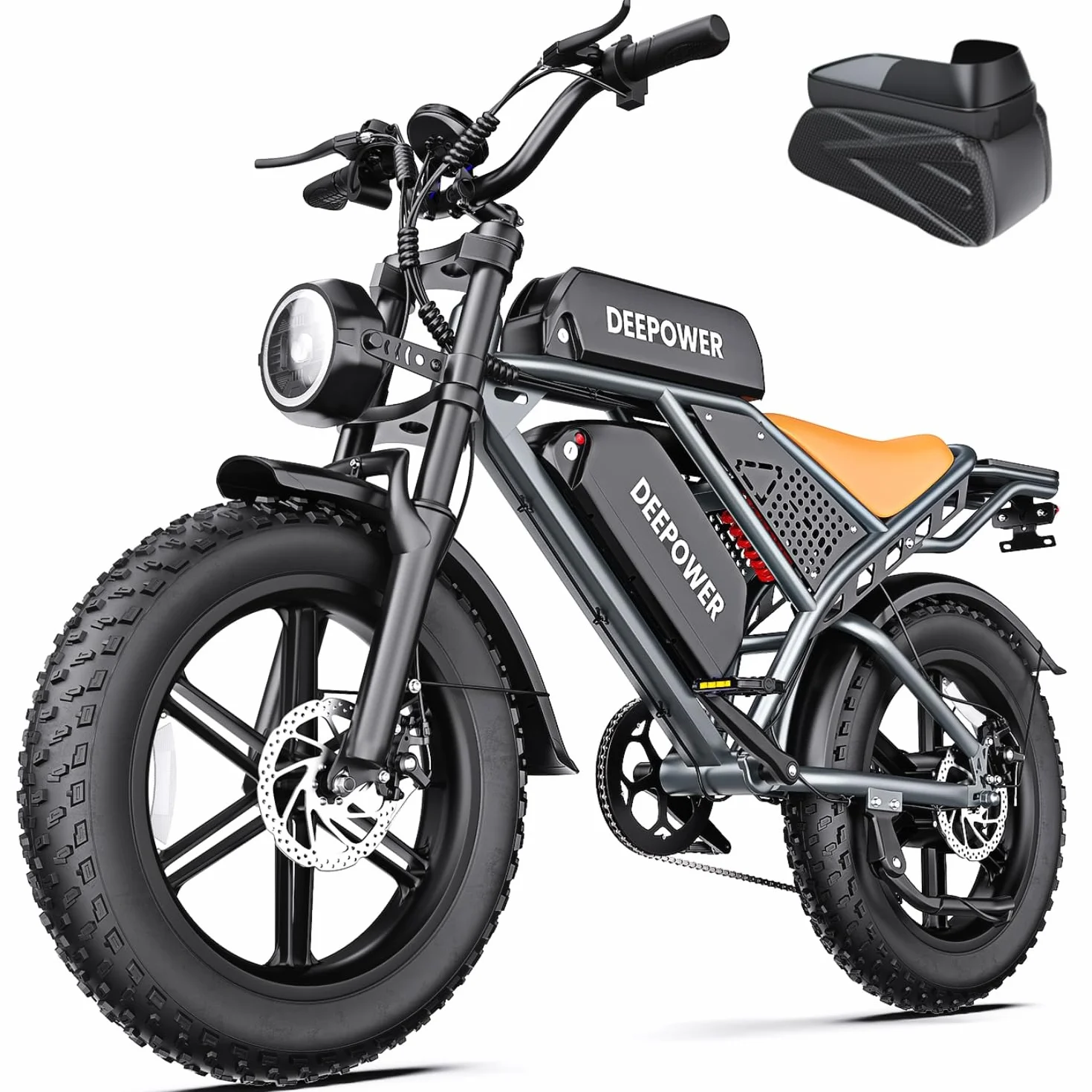 DEEPOWER QS7 Vélo Électrique, Batterie Amovible 48V 60Ah/35Ah/20Ah, Autonomie 110-250KM, Moteur 120 N·m, Pneu Gras 20'' X 4.0, 7 Vitesses, Suspension Hydraulique Complète