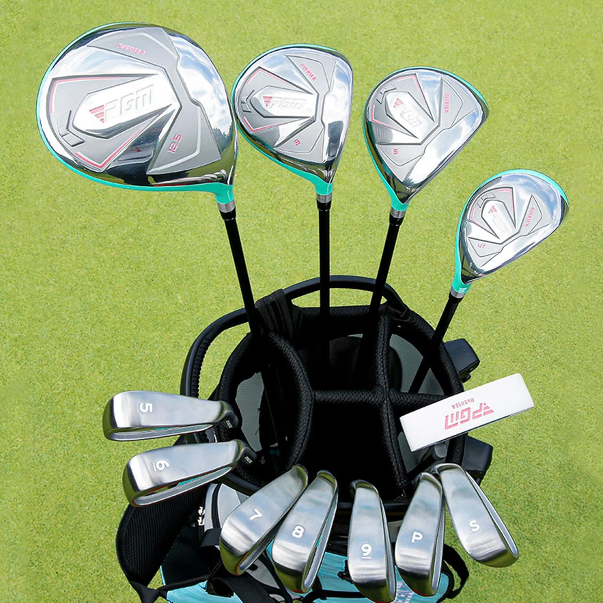 PGM Ensemble de clubs de golf pour femme avec 12 clubs – 4 bois (#1, 3, 5, 4H), 7 fers (#5, 6, 7, 8, 9, PW, SW) et 1 putter – Sac de support de golf