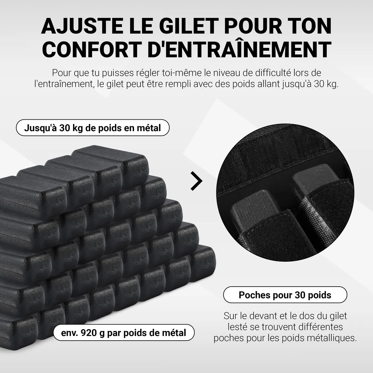 MSPORTS Gilet lesté de qualité supérieure, réglable de 5 kg à 30 kg, pour l'entraînement et la musculation