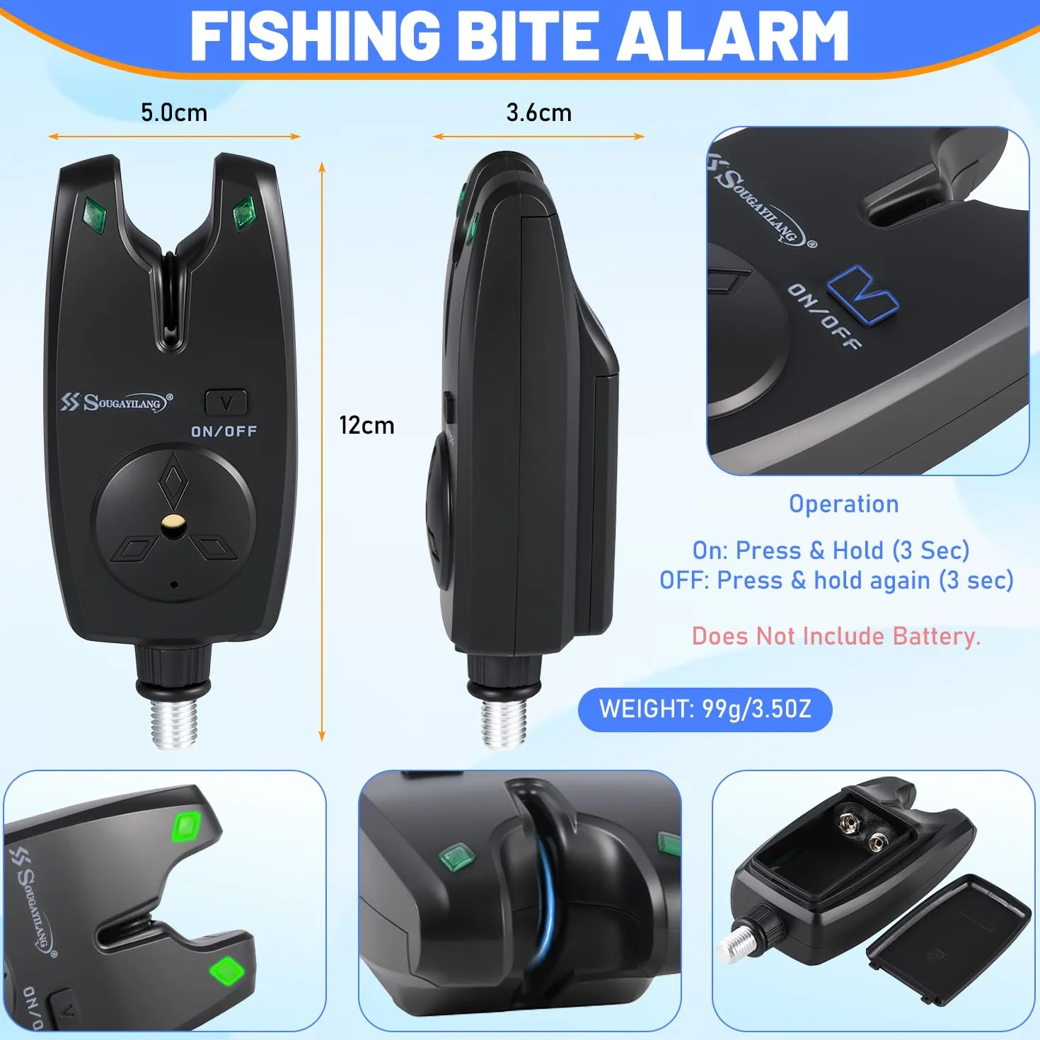 Sougayilang Ensemble de pêche à la carpe, 3 cannes de 3,3 m + moulinets série 4000, détecteurs de morsure, support de canne réglable, kit complet pour lacs et rivières à la carpe