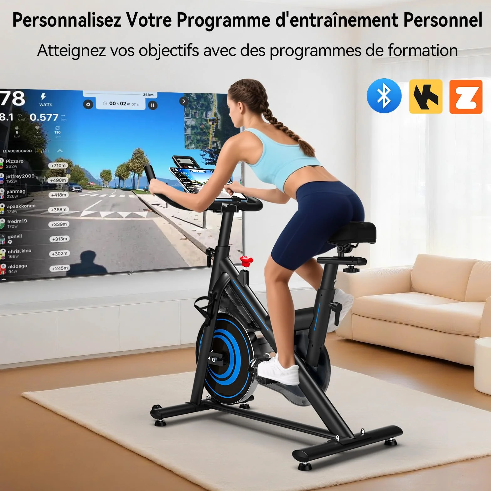 Wenoker Vélo d'Appartement avec APP, Résistance Magnétique Réglable, écran LCD, Capacité Max 160 kg