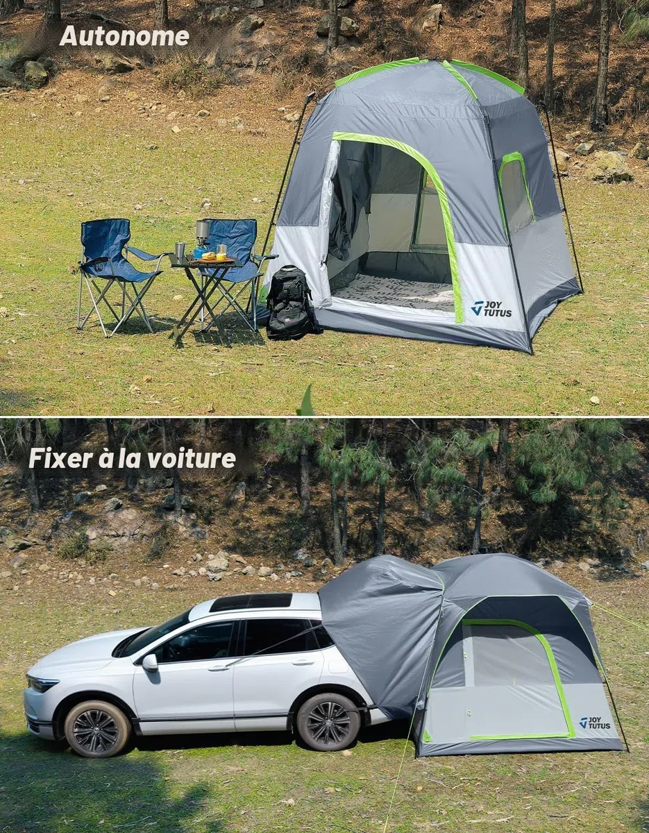 JOYTUTUS Tente SUV avec véranda et tente de camping pour la famille, grande tente pour voiture spatiale pour 4-9 personnes, SUV à double usage ou camping sous la pluie, double porte, toit ciel étoilé
