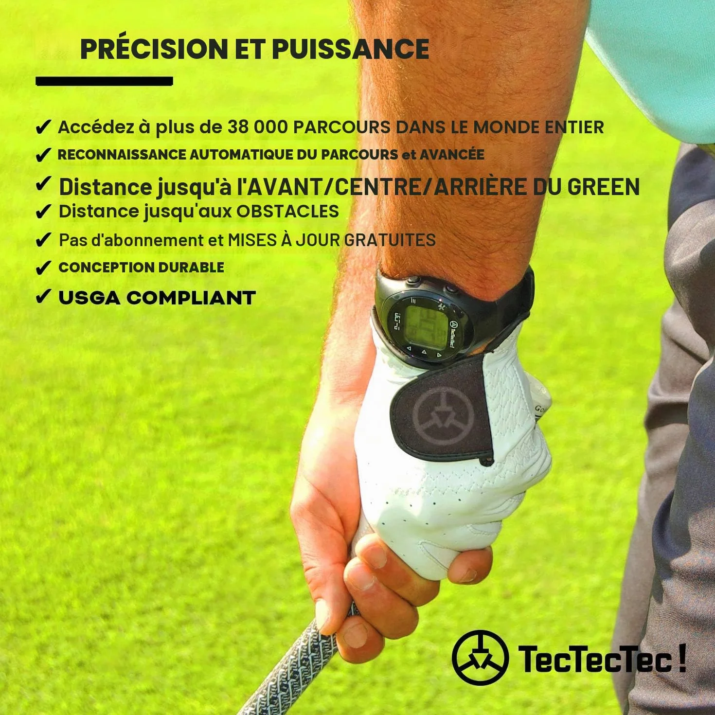 TecTecTec ULT-G - Montre de golf GPS légère, simple et facile à utiliser avec 38 000 parcours mondiaux préchargés