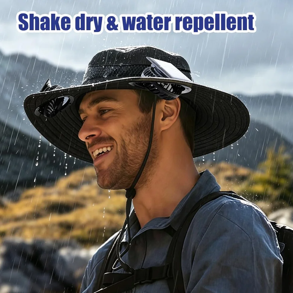 Chapeau de Soleil, Chapeau de Pêche avec 2 Ventilateur Solaire, Chapeau de Fan Solaire à Bord Large, Générique Chapeau de Fan Solaire pour Activités de Plein Air comme la Randonnée Jardinage