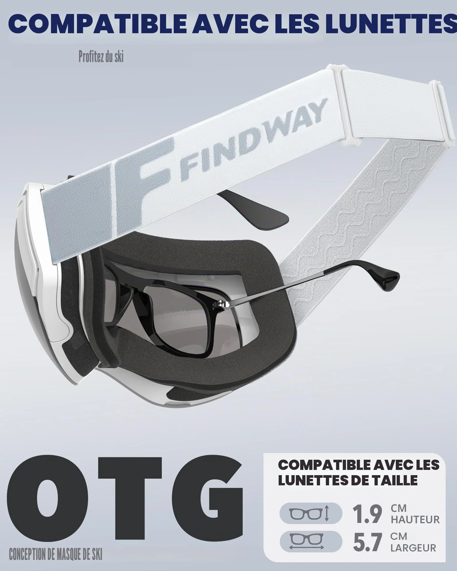 Findway Masque de Ski Magnetique, Lunettes de Ski Femme Homme Junior OTG pour Snowboard et Ski Anti-buée, Anti-UV 400, Lentille Sphérique