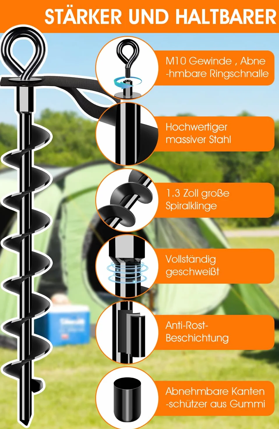 Ancrage au Sol 4 Jeux avec Sangles - Vis Pleine et Large pour Fixation Sûre de Trampoline, Auvent, Balançoire