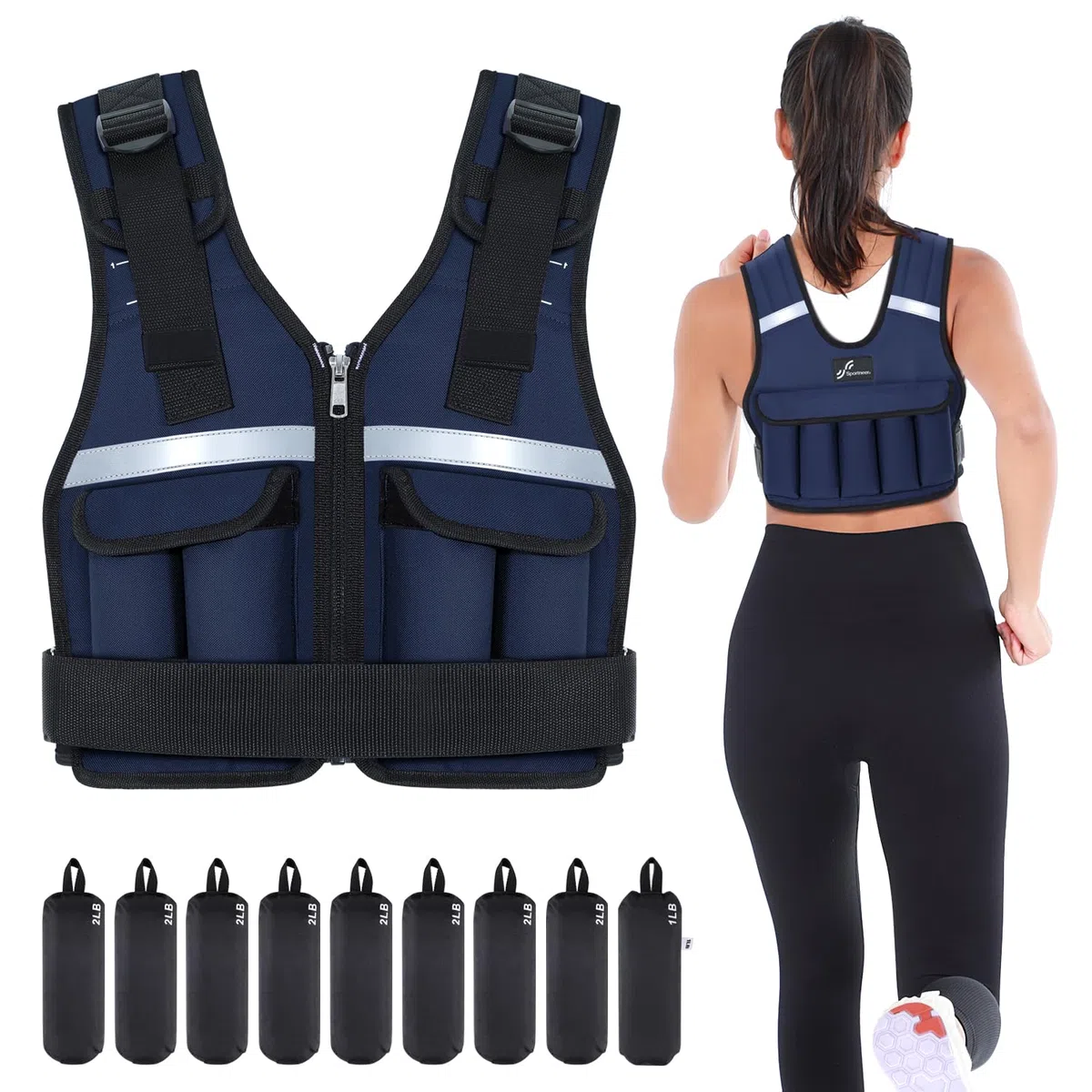 Sportneer Gilet lesté réglable de 0,9 kg à 8 kg, gilet de course à pied réglable 9 en 1 pour homme et femme, musculation, gymnastique et gymnastique, gilet lesté