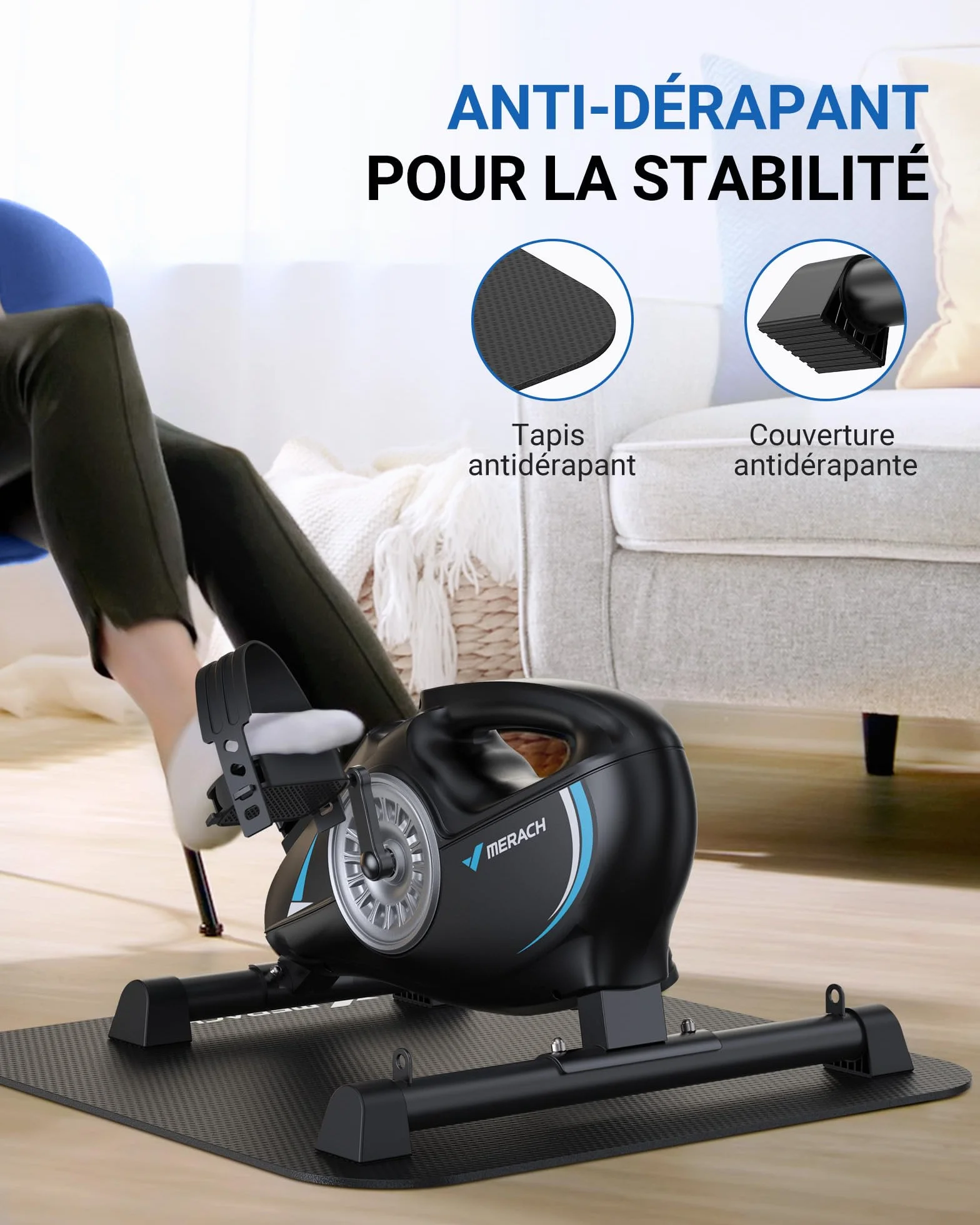 MERACH Pedalier d'Appartement, Mini Velo Bureau avec 2 Bandes de Résistance et Tapis Antidérapant