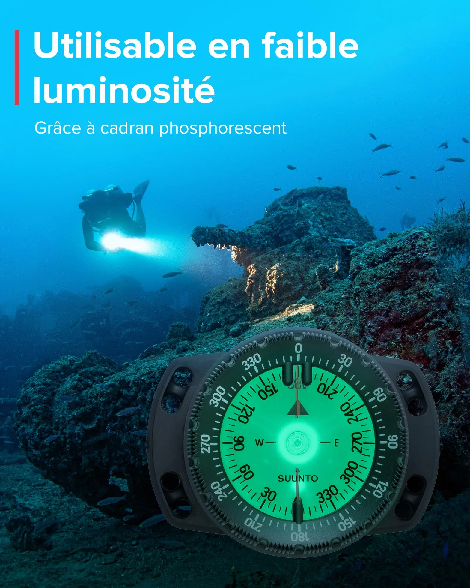 SUUNTO SK-8 Boussole de Plongée Professionnelle Étanche, Cadran Phosphorescent