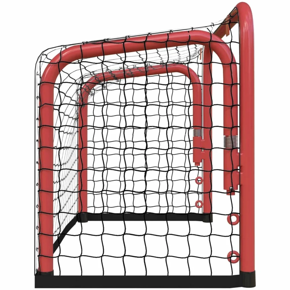 vidaXL But de hockey sur glace avec filet, filet d'entraînement de hockey pour adultes et enfants, filet d'entraînement de hockey pour cour, pelouse, acier et polyester - Rouge et noir