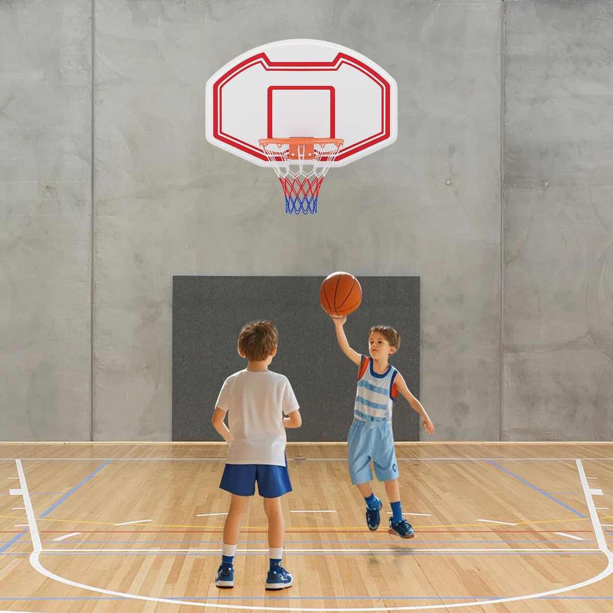 COSTWAY Panier de Basket Mural 45 cm avec Panneau Incassable, Panier Basket-Ball avec Filet Anti-Déchirure pour Adolescents Adultes Intérieur/Extérieur, 91 x 61 cm, Blanc+Rouge