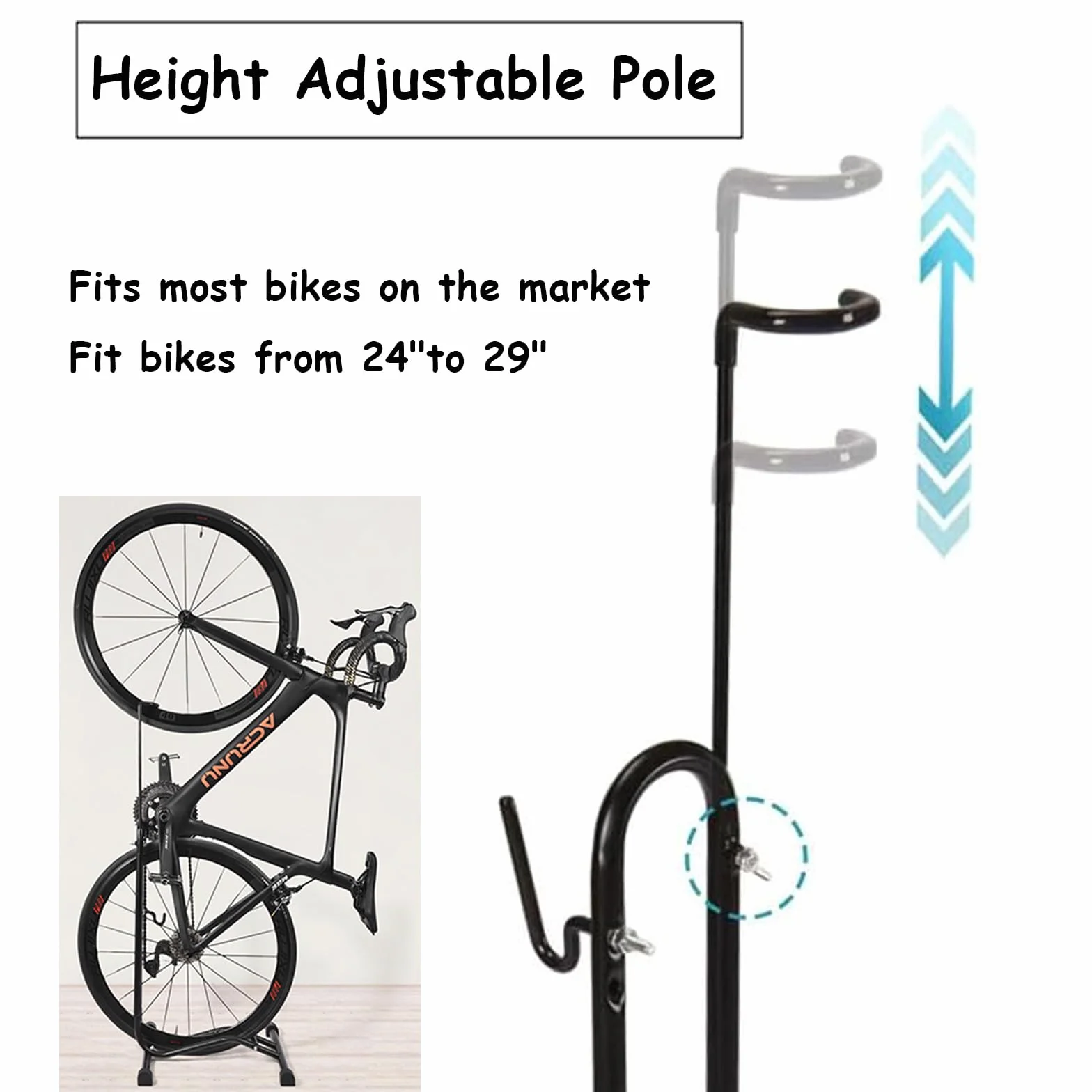 Support 3 en 1 pour vélo sur pied - Support de stationnement vertical pour vélo de montagne, vélo de route, vélo avec diamètre de roue max 73,6 cm…