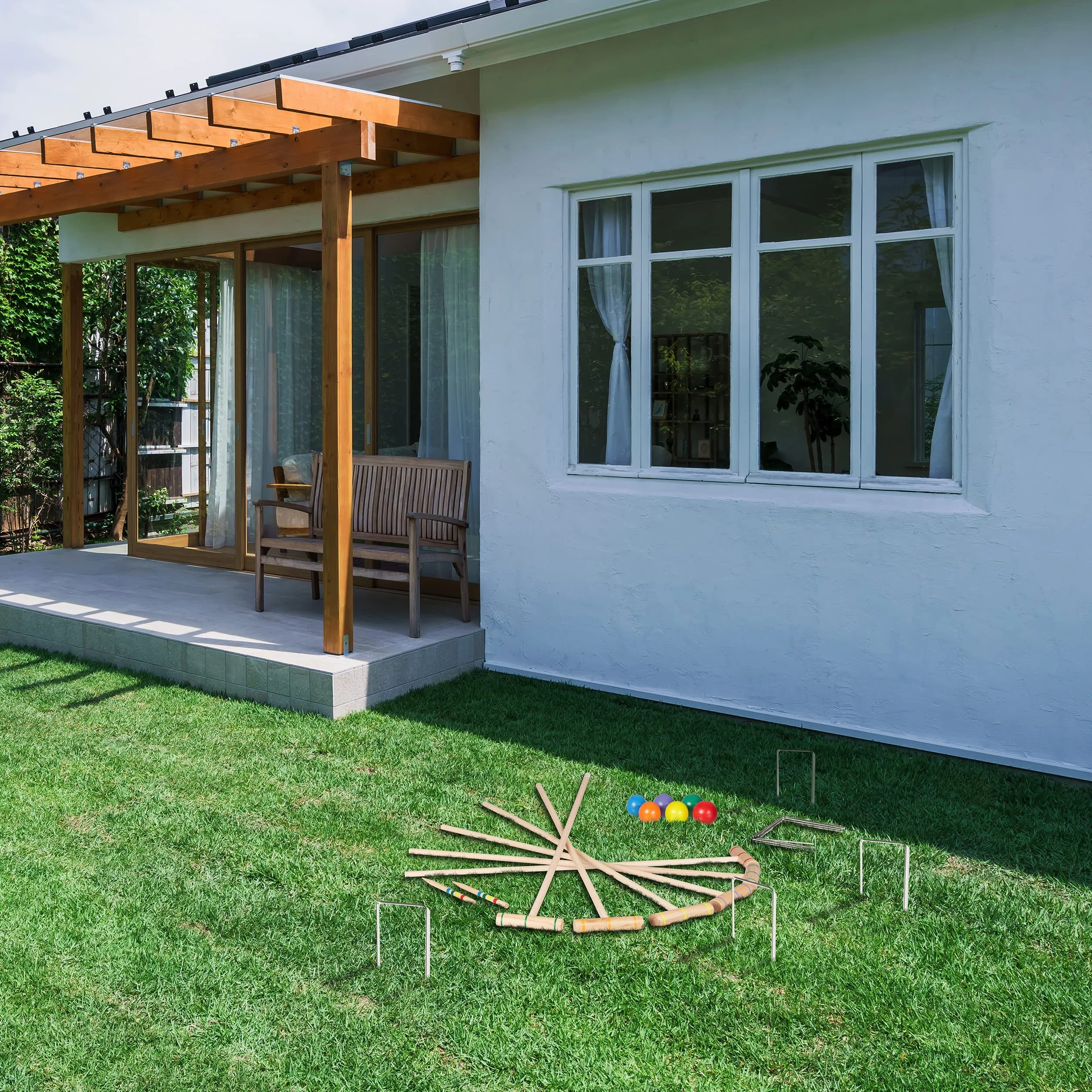 Relaxdays Jeu de Croquet en Bois, 6 Joueurs, Set Complet avec Sac
