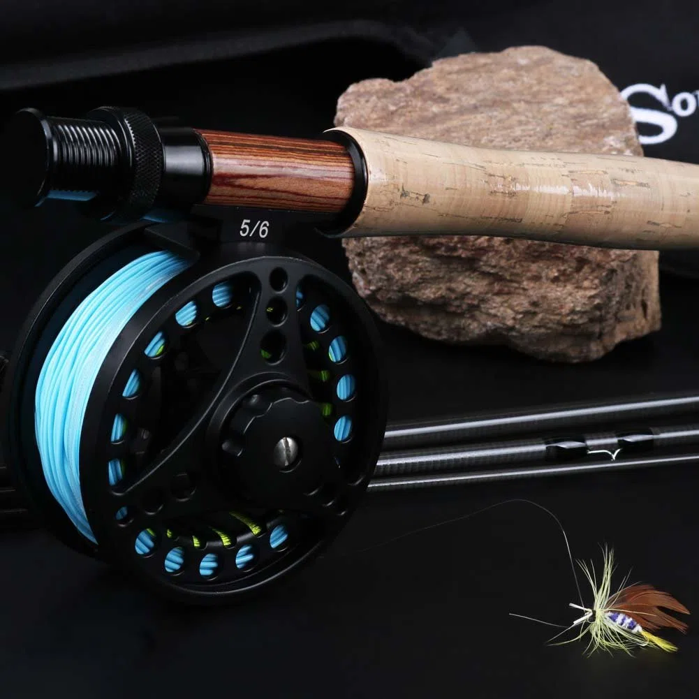 Sougayilang Eau de mer d'eau douce Pêche à la mouche Canne à pêche avec Reel Combo Kit, Black Kits with Bag