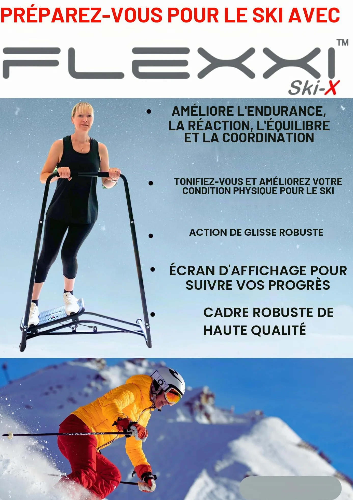 Ski-X Machine de Simulateur de Ski Multi-Muscles Exercices à Domicile - Fessiers, Stepper, Équilibre du Corps, Aérobic Intérieur, Entraînement de la Taille