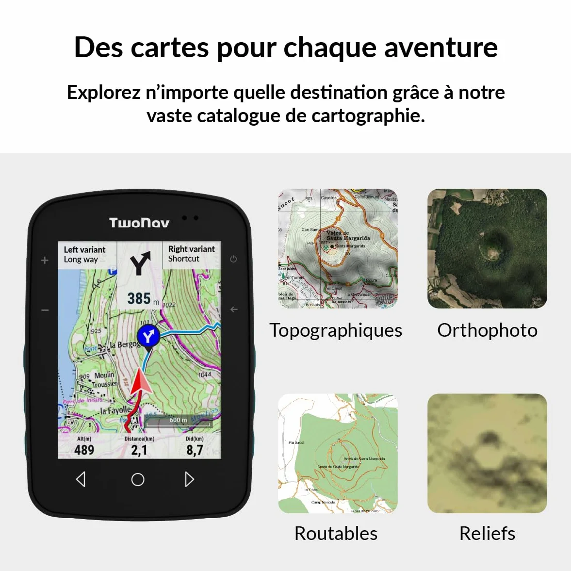 TwoNav Terra (32 Go) + Carte 5 Dalles de France IGN Top25, GPS de Sports avec écran Large 3,7 Pouces pour Montagne, randonnée, VTT, vélo