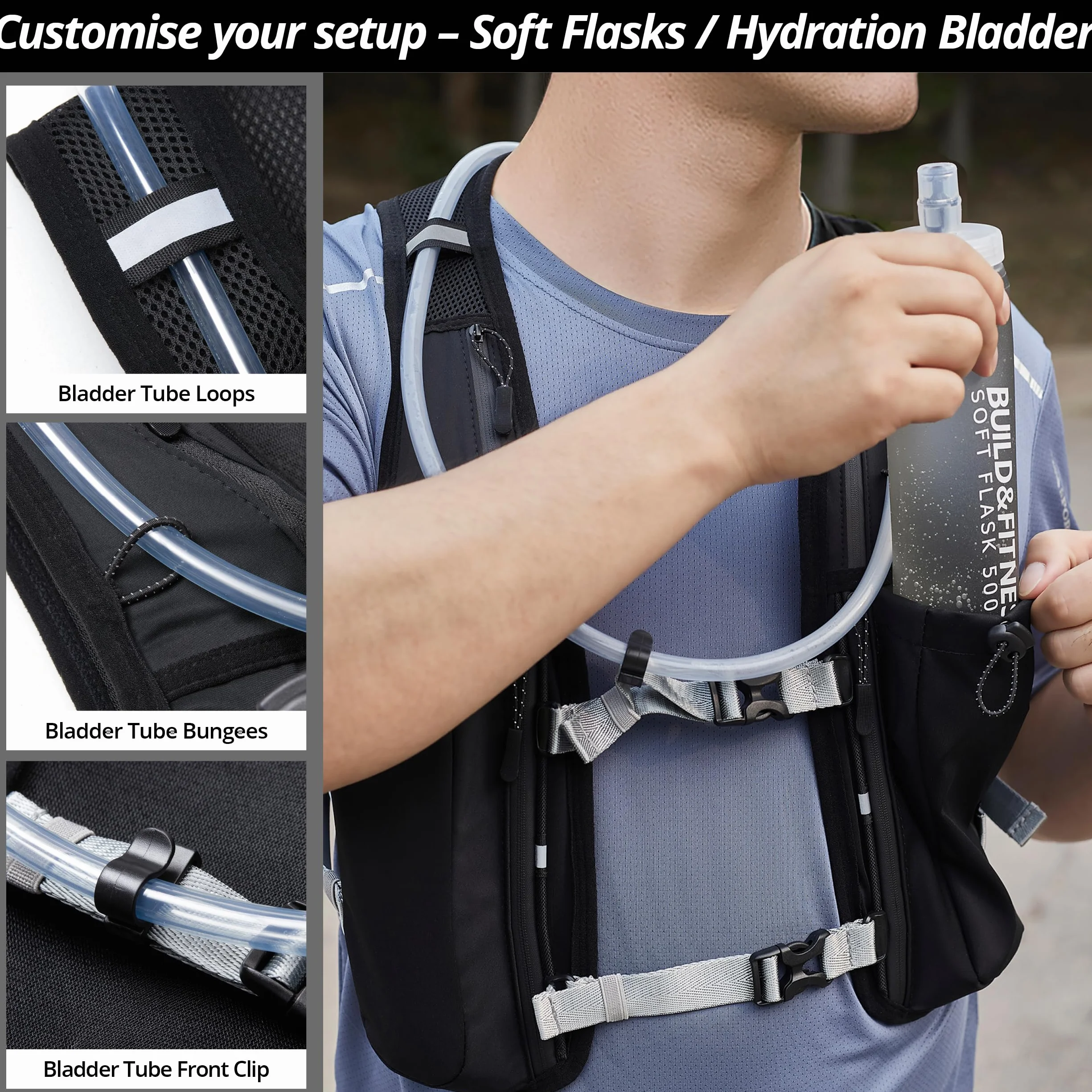 Gilet d'hydratation de Course à Pied pour Femmes et Hommes. Réfléchissant, Séchage Rapide, Résistant à l'eau, Sac à Dos réglable pour Course