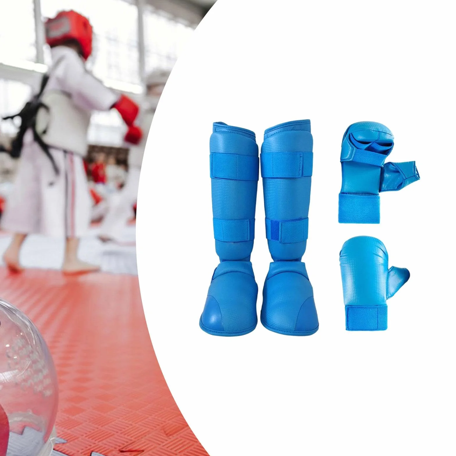Oshhni Ensemble d'équipement de karaté, Gants de Boxe, protège-Tibias, Gants de Frappe pour entraînement de Taekwondo, Gants de Frappe, équipement pour