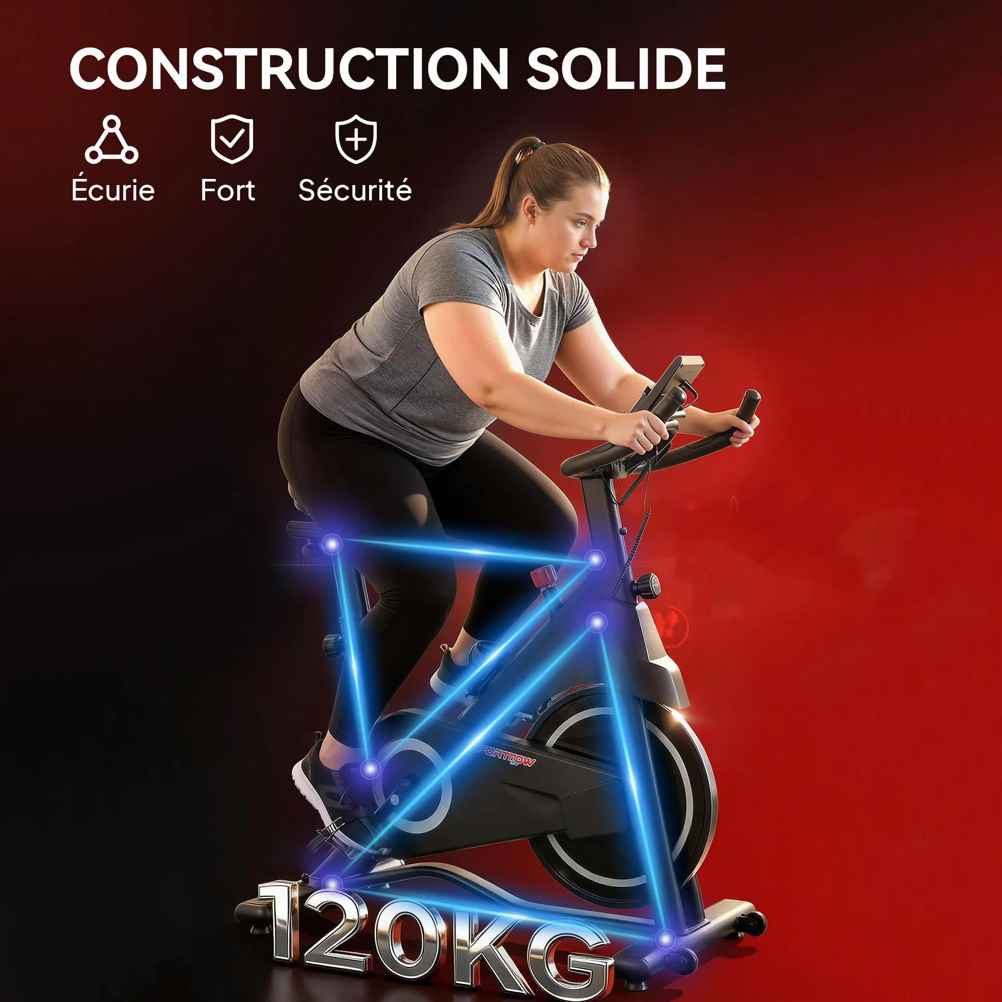 SPORTNOW Vélo d'Appartement avec Résistance Magnétique Réglable, Vélo d'Appartement avec Écran LCD, Siège Confortable, Selle et Guidon Réglables, pour Entraînement Cardio, Capacité 120 kg
