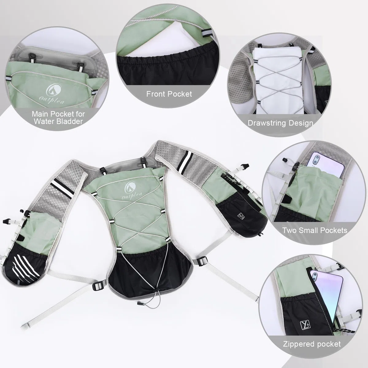 Sac Hydratation avec 2L Poche a Eau, Réfléchissant Gilet Hydratation Running Femme Homme, Léger Gilet Trail, Sac Running Hydratation pour Marathon Vélo Moto Course