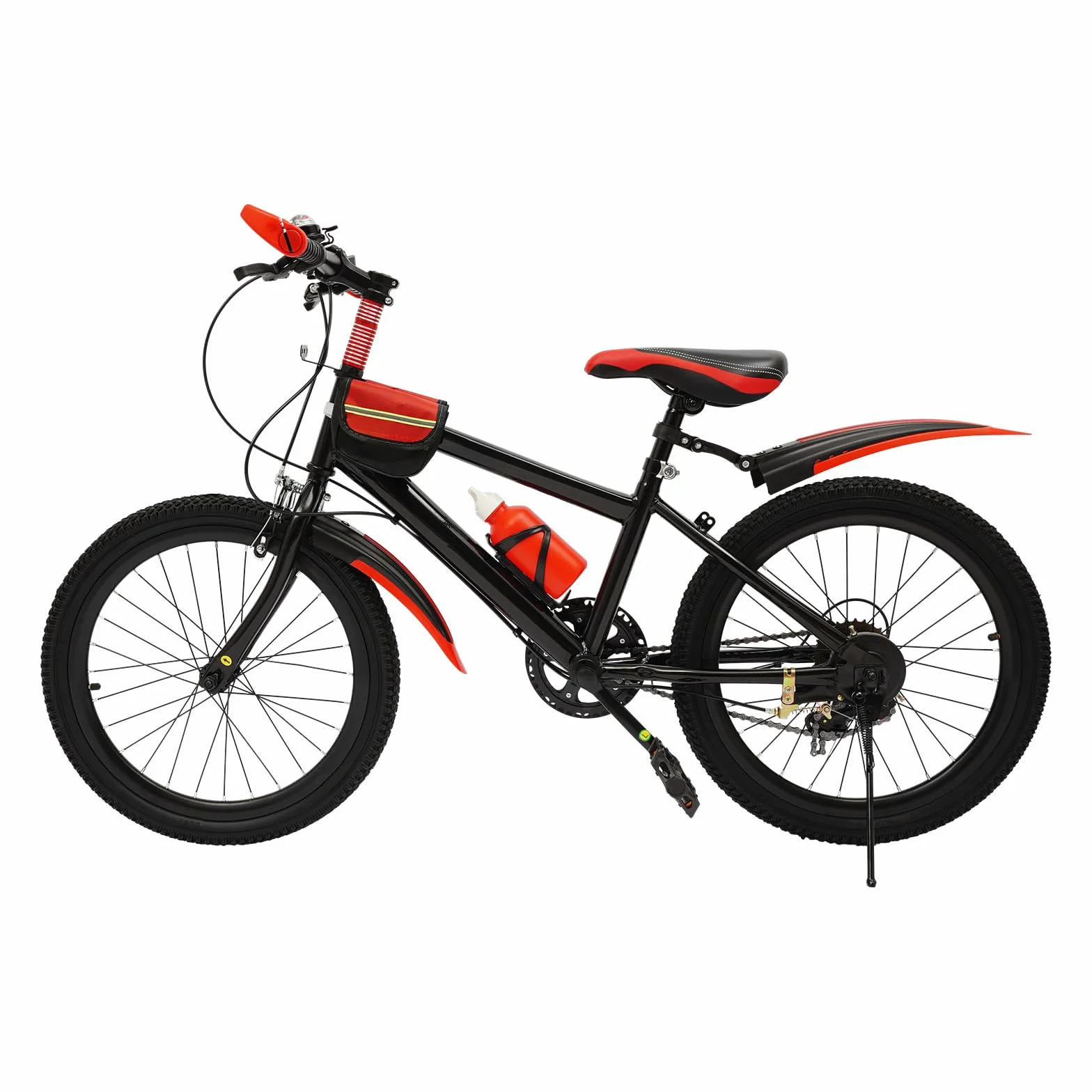 Vélo VTT pour enfant de 20 ", en acier au carbone, capacité de charge 75 kg, rouge, 7 vitesses, hauteur réglable, avec sac de rangement, vélo pour enfants à partir de 8 ans, garçons et filles