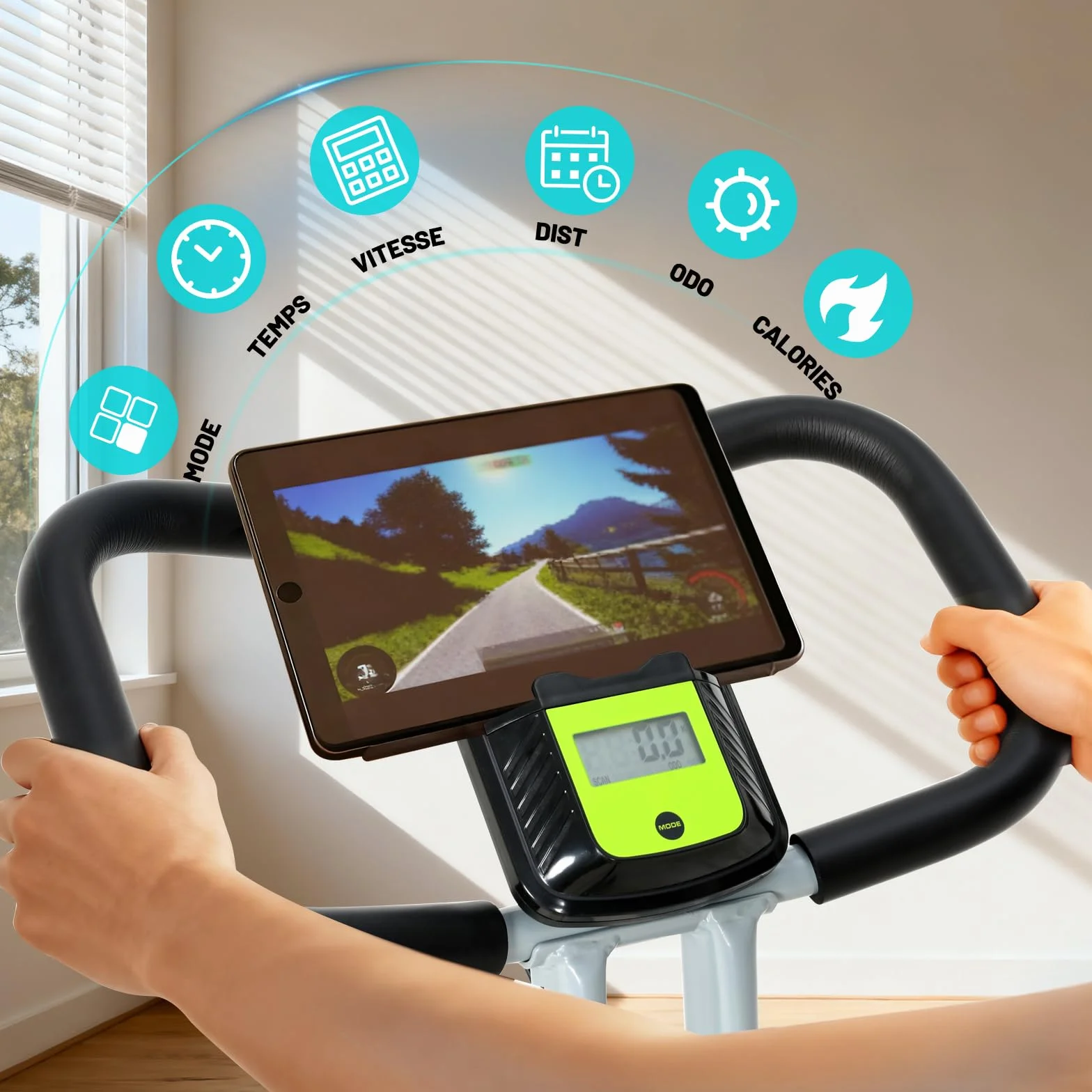 ISE 2-IN-1 Vélo d'Appartement Pliable, Cardio Training 8 Niveaux Résistance Magnétique, Bluetooth