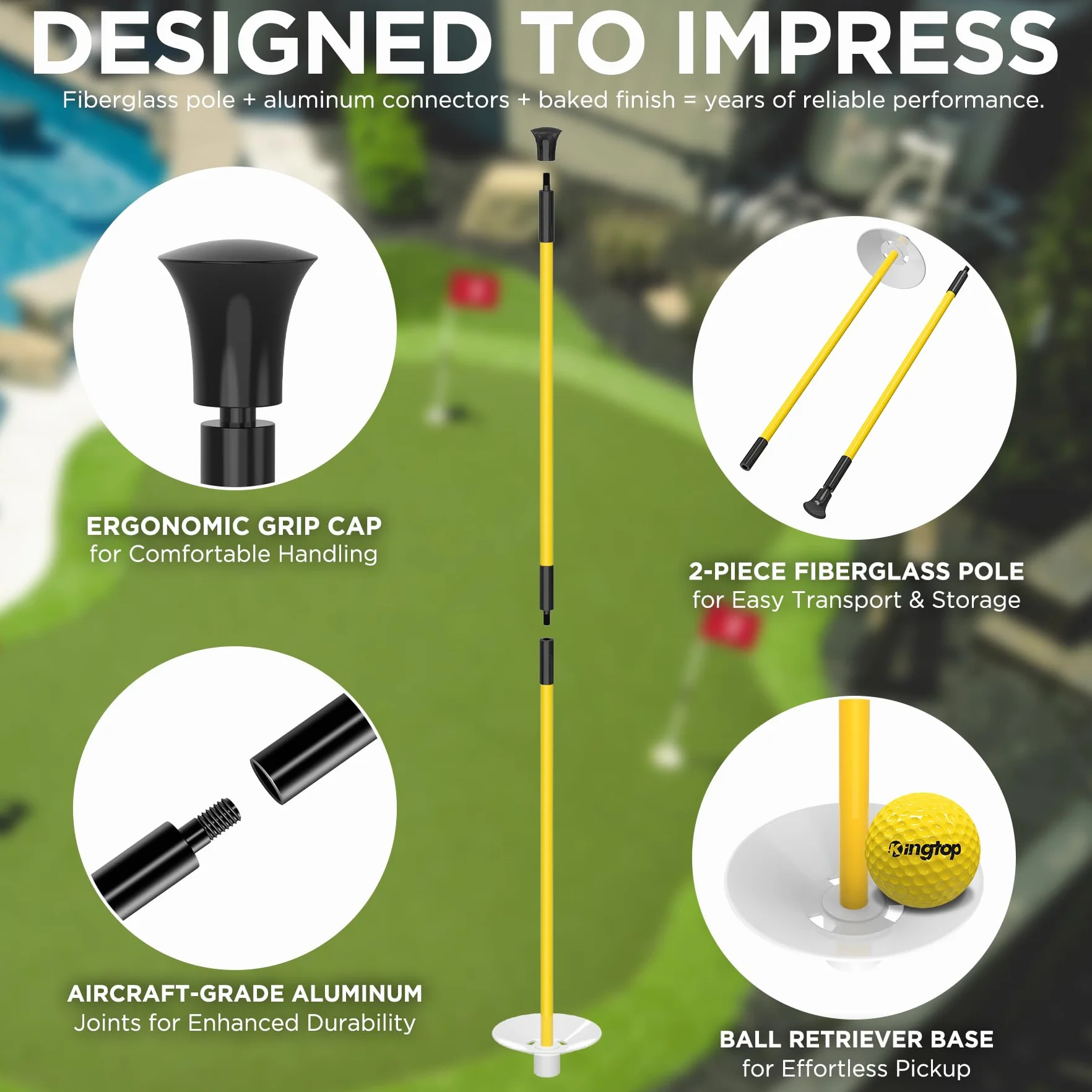 KINGTOP Drapeau de Pratique au Putting Vert, Drapeaux de Golf portatifs Blanc/Rouge en Option avec numéro 1, 2, 3 Disponibles, 4 Pack- Red Flags #1,2,3,4