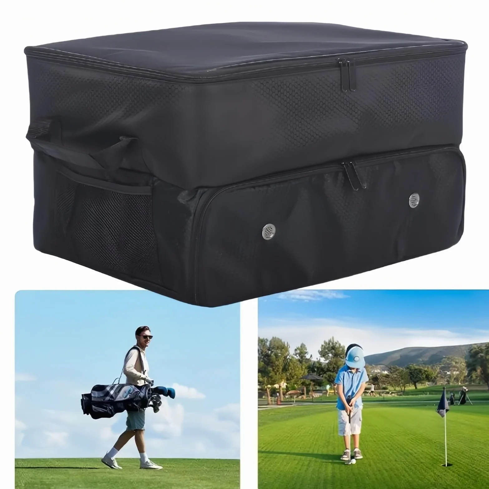 Organiseur de coffre de golf – Sac de rangement pour casier de voiture à 2 couches – Casier d'équipement de golf pour homme et organisateur de chaussures pour balles, t-shirts, vêtements