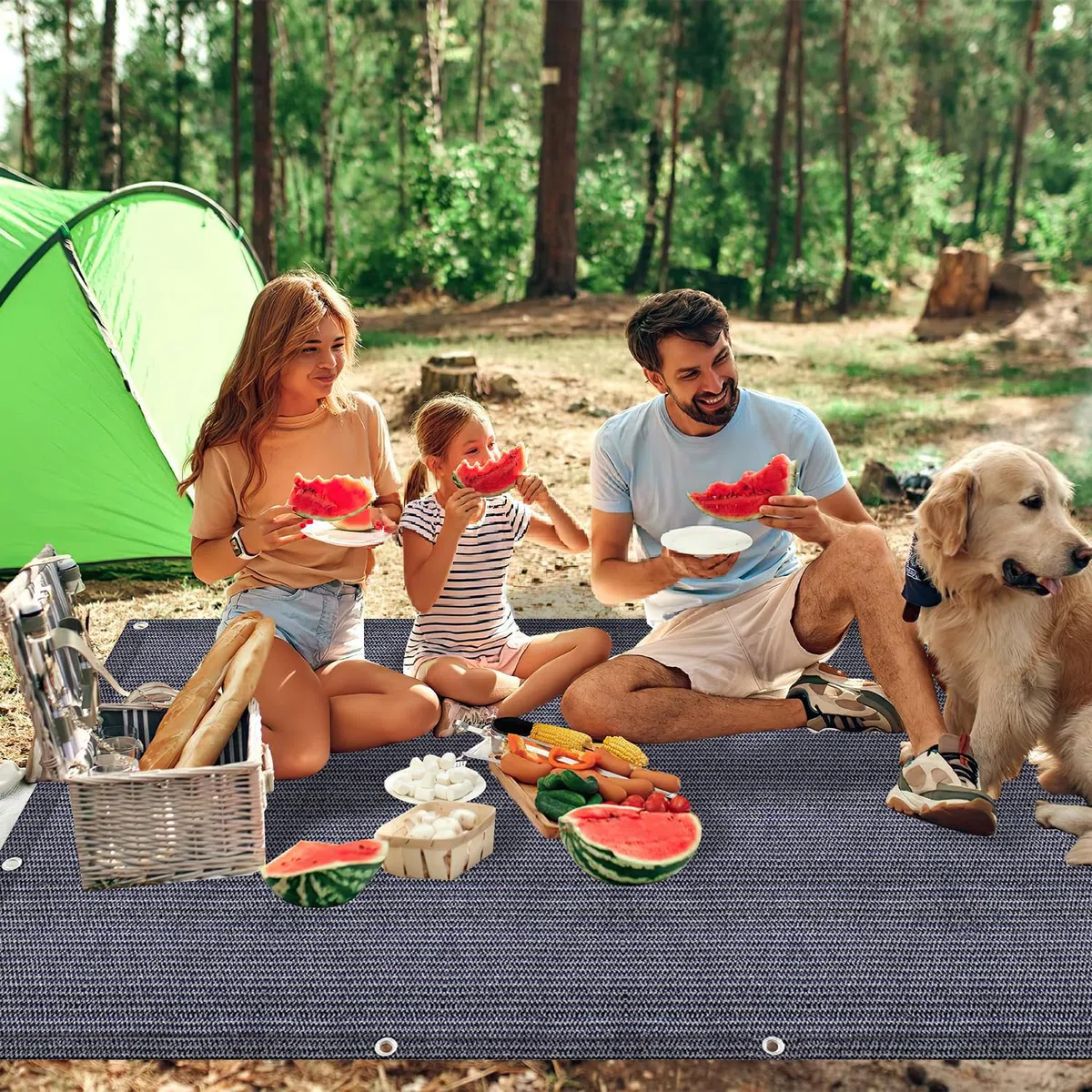 Fiqops Tapis pour auvent 250 x 500 cm, Respirant, Lavable, Anti-moisissure, antidérapant, stabilisé aux UV, avec 12 Trous, 13 piquets et Sac de Transport