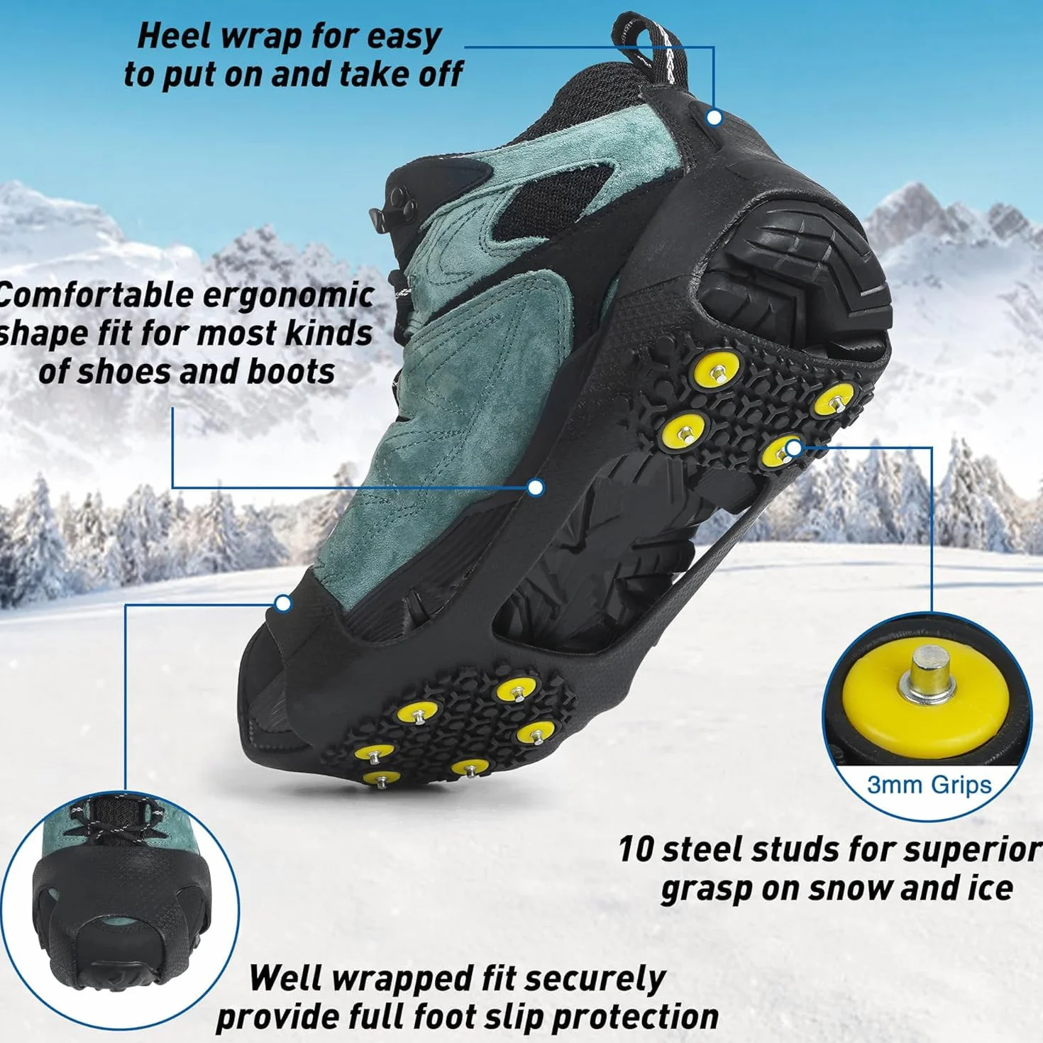 Crampons Antidérapant à Neige pour Chaussures Randonnée Hommes Femmes