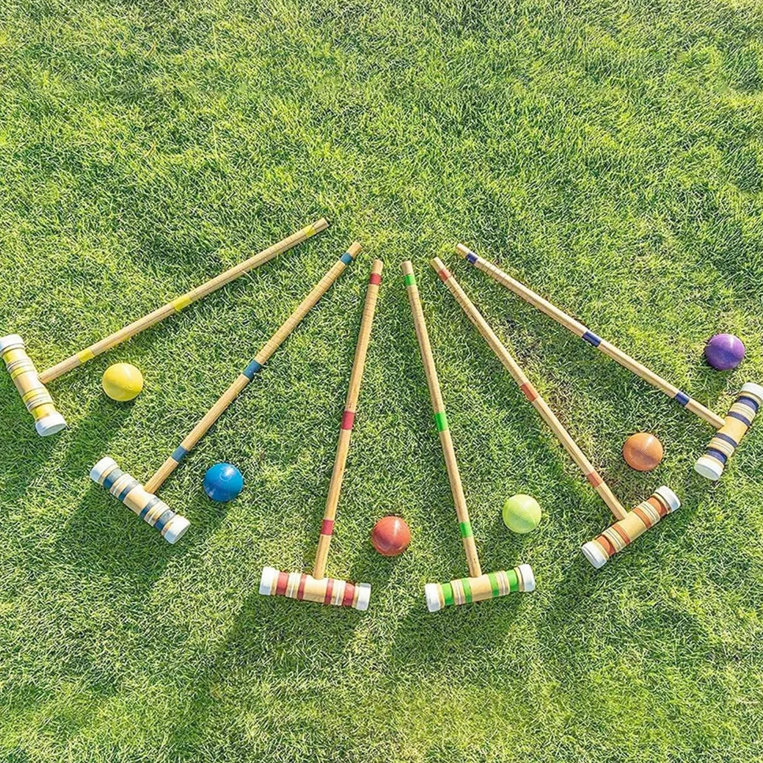 Kit de croquet pour 6 joueurs - Jeu de pelouse en bois - Équipement de sport extérieur réutilisable
