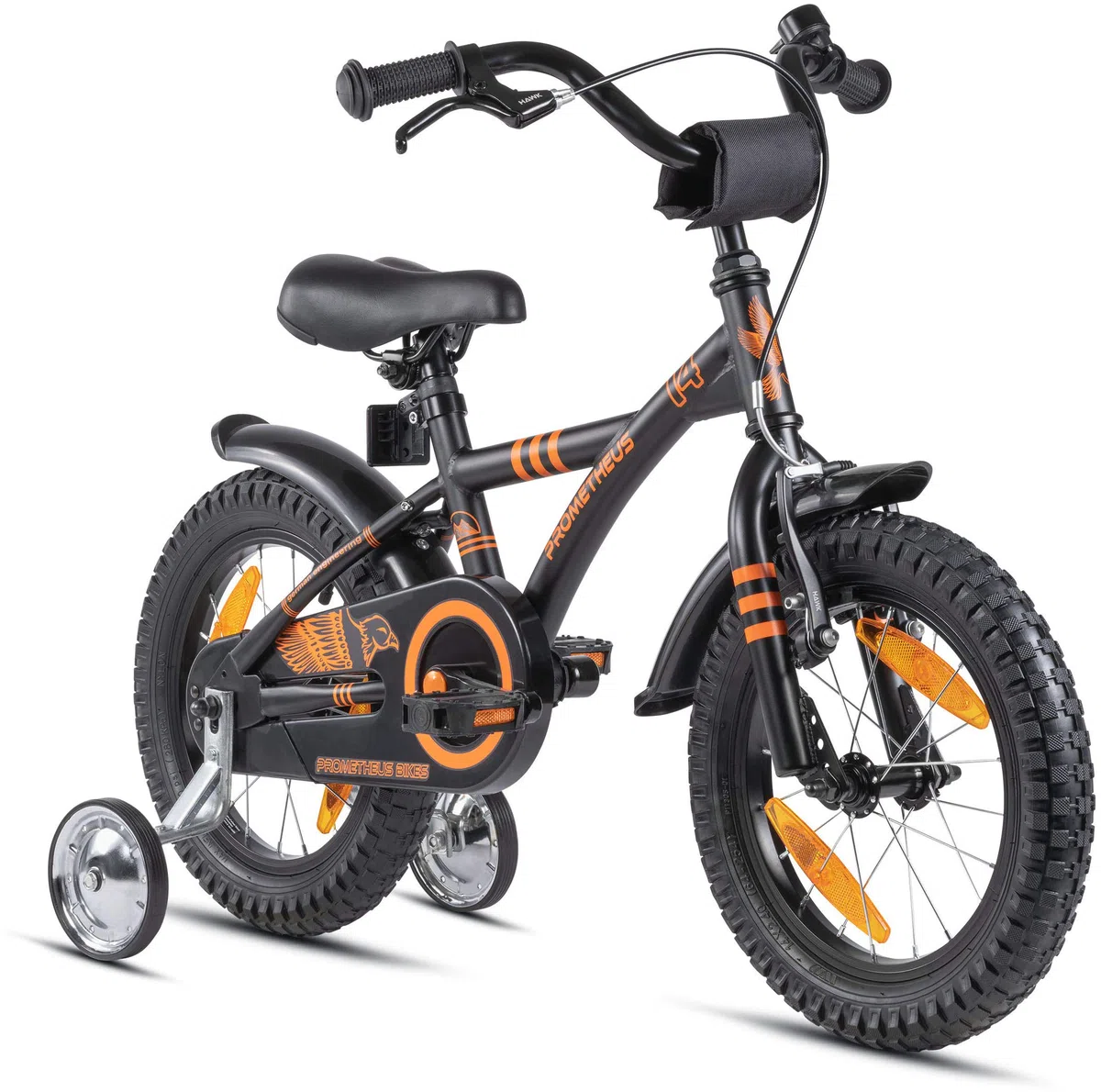 PROMETHEUS BICYCLES Velo Enfant 4 Ans Garcon vélo Fille 14 Pouces a Roulette pour 3 a 5 Ans - BMX en Noir Mat Orange