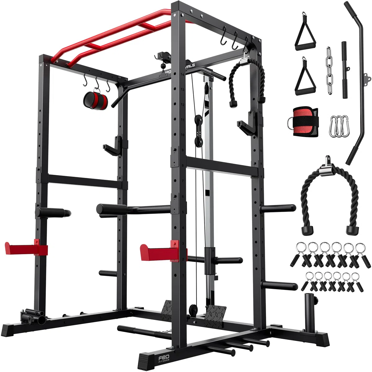 Sportsroyals Cage de puissance, 725,7 kg multifonction avec système de croisement de câble réglable et plus d'accessoires d'entraînement, cage de poids pour salle de sport à domicile