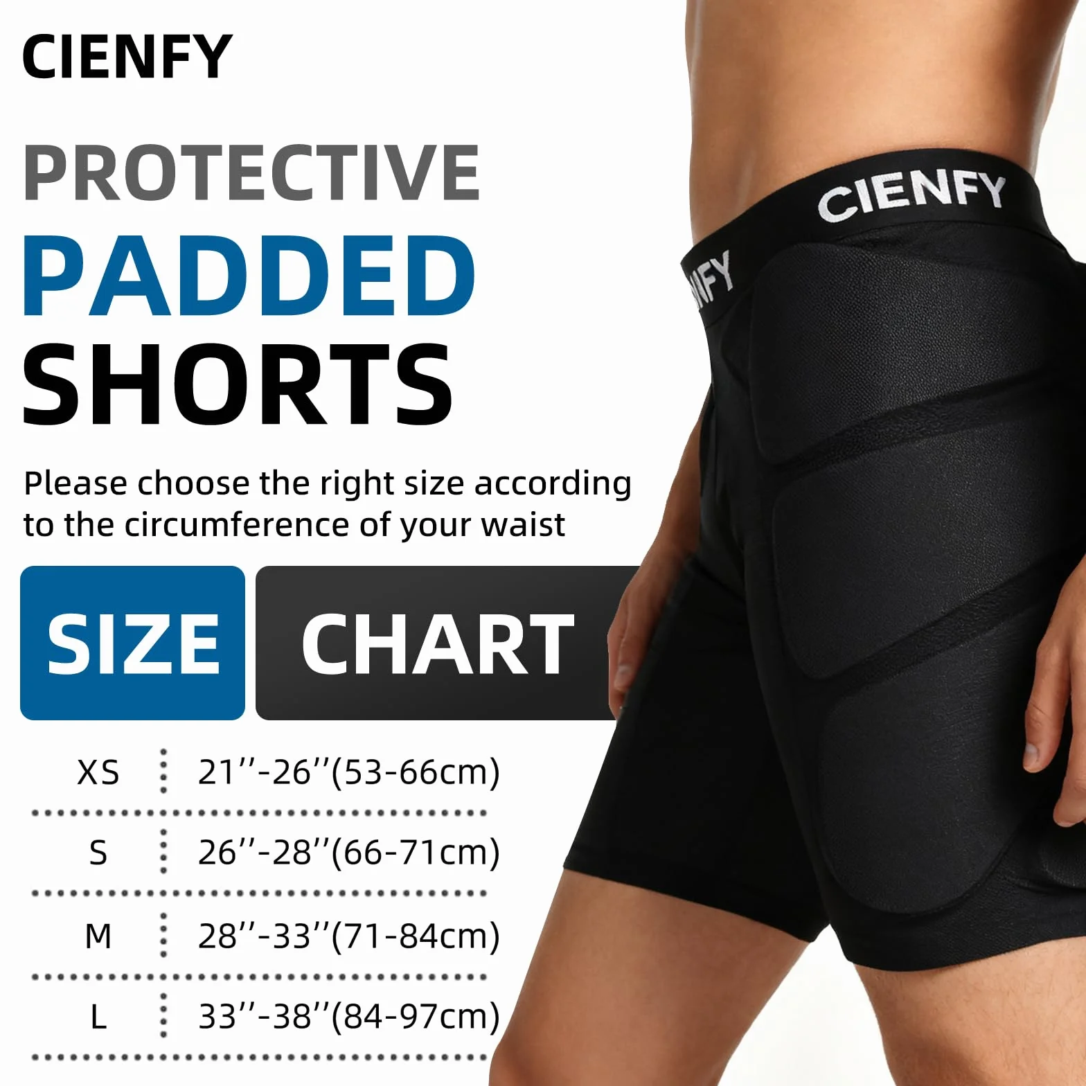 Cienfy Short de Protection rembourré en EVA pour Le Snowboard, Le Patinage et Le Ski, Protection des Hanches 3D pour Hanches, Fesses et Coccyx