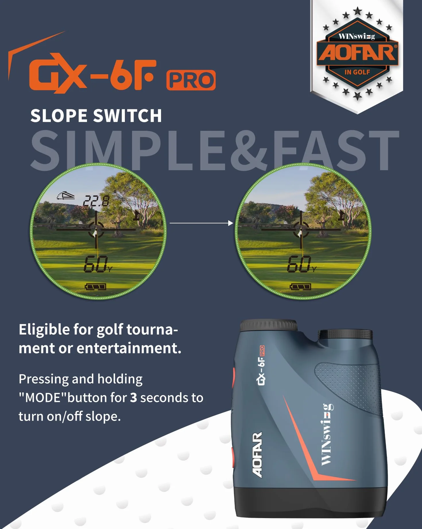 AOFAR GX-6F Pro Télémètre de Golf avec Pente, 600Y, Télémètre à Balayage Continu, Verrouillage des Drapeaux avec Vibration Pulsée pour la compétition, Lecture à 0,2 Seconde, Version Upgradée