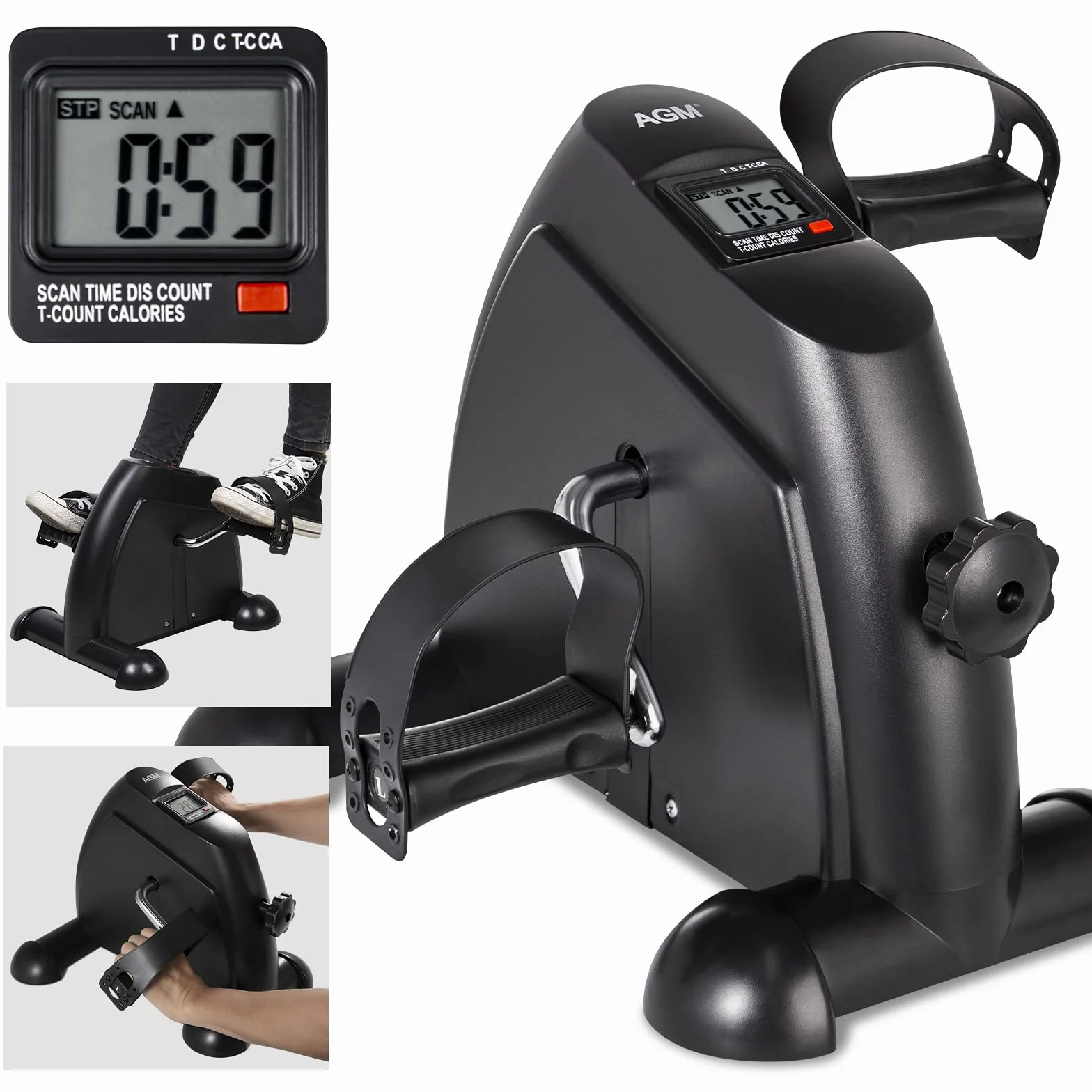AGM Vélo d'Appartement Pliable Pédalier Résistance Réglable Ecran LCD pour Jambes et Bras