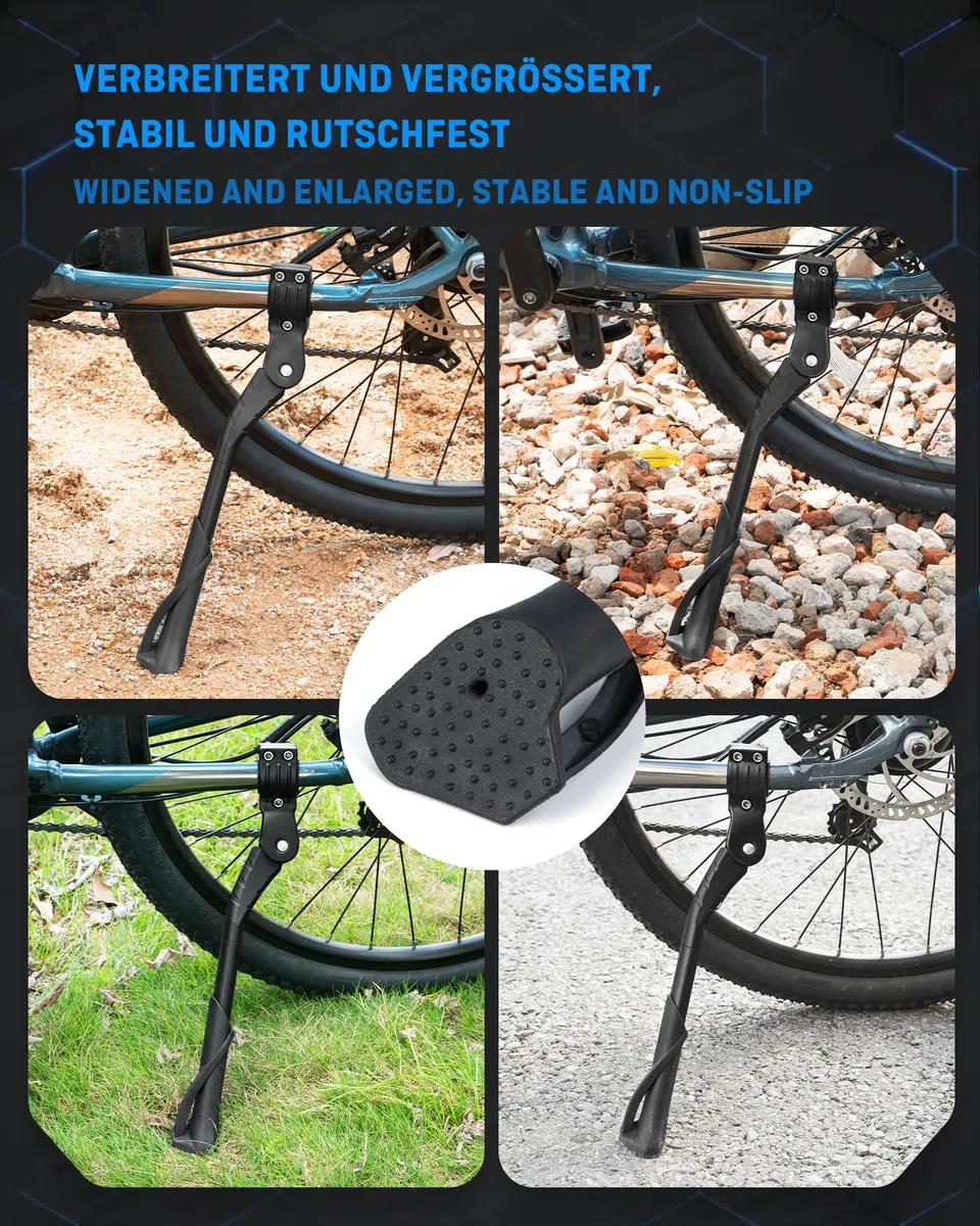 WATSABRO Béquille de vélo de 24 à 29 Pouces, réglable en Hauteur, Pieds en Caoutchouc antidérapants à Points, Charge maximale 35 kg, Convient pour vélos de Ville, VTT