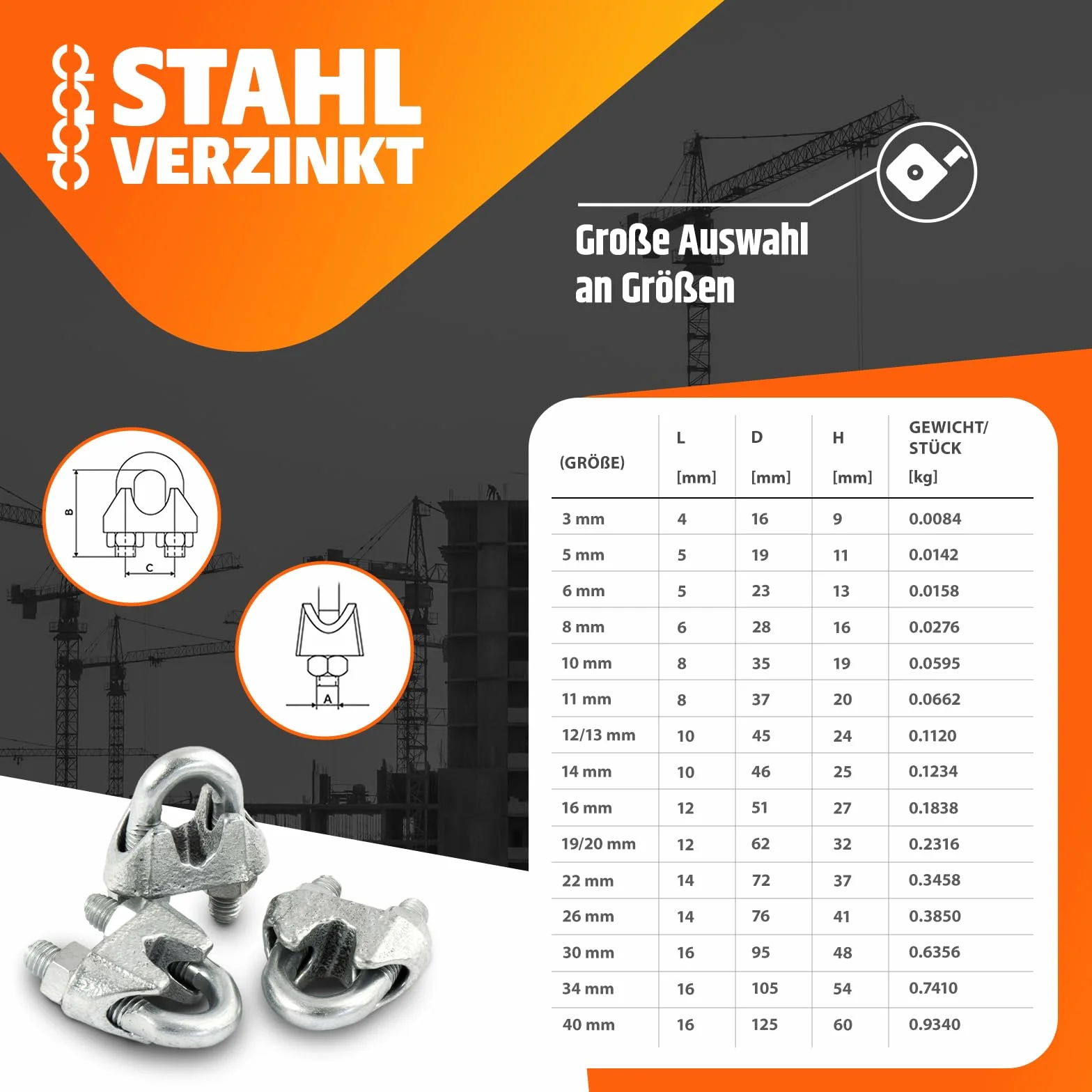 Lot de 30 m de câble en acier galvanisé 4 mm 6 x 7 + 4 clips + 2 dés à coudre – Plusieurs tailles disponibles
