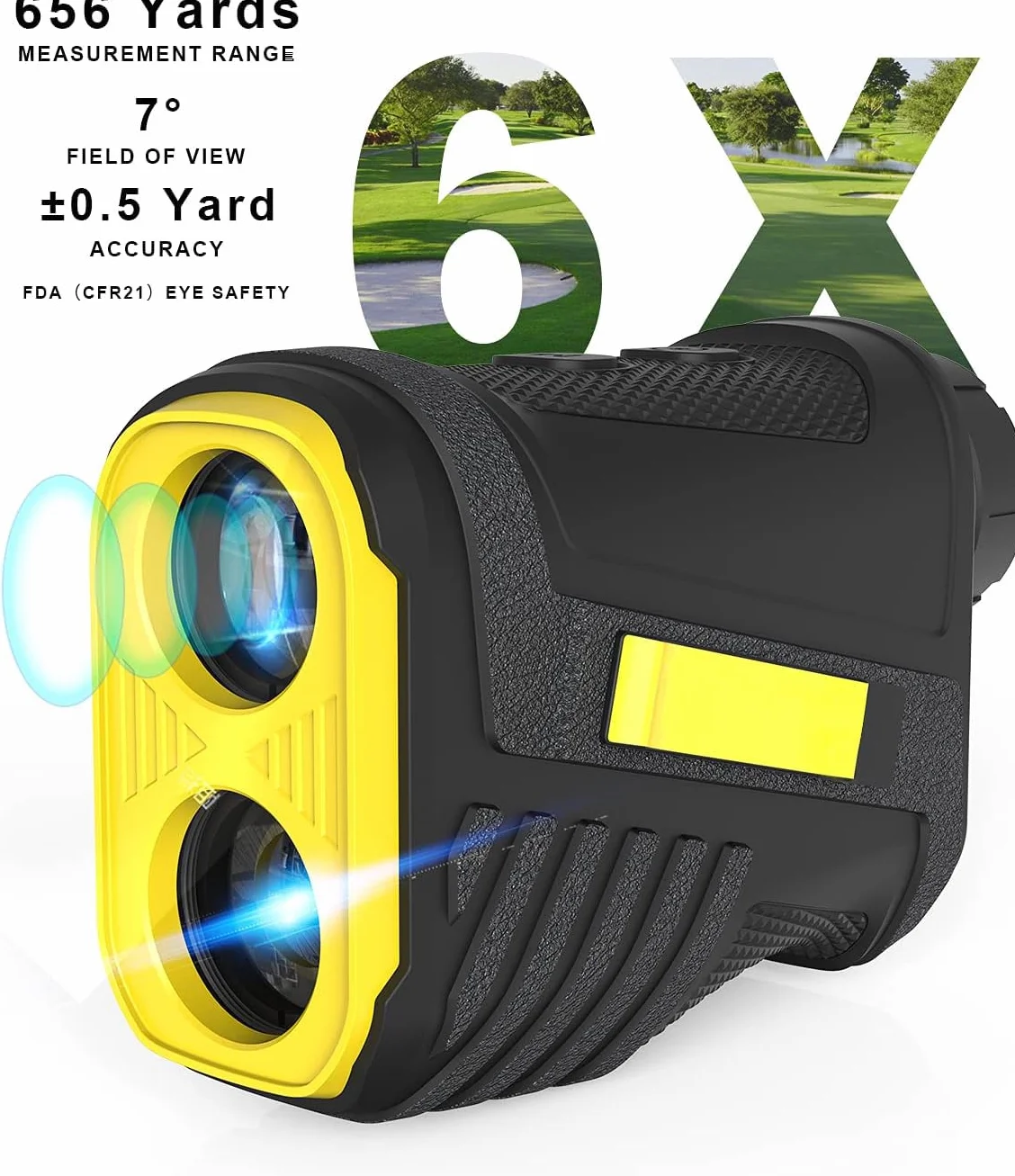 Télémètre Golf Laser, 600M Télémètre Chasse Précision ±0,5m avec Chargement USB et Compensation de Pente, Grossissement 6X pour Chasse et tir à l'arc, l'escalade, IP54 Étanche