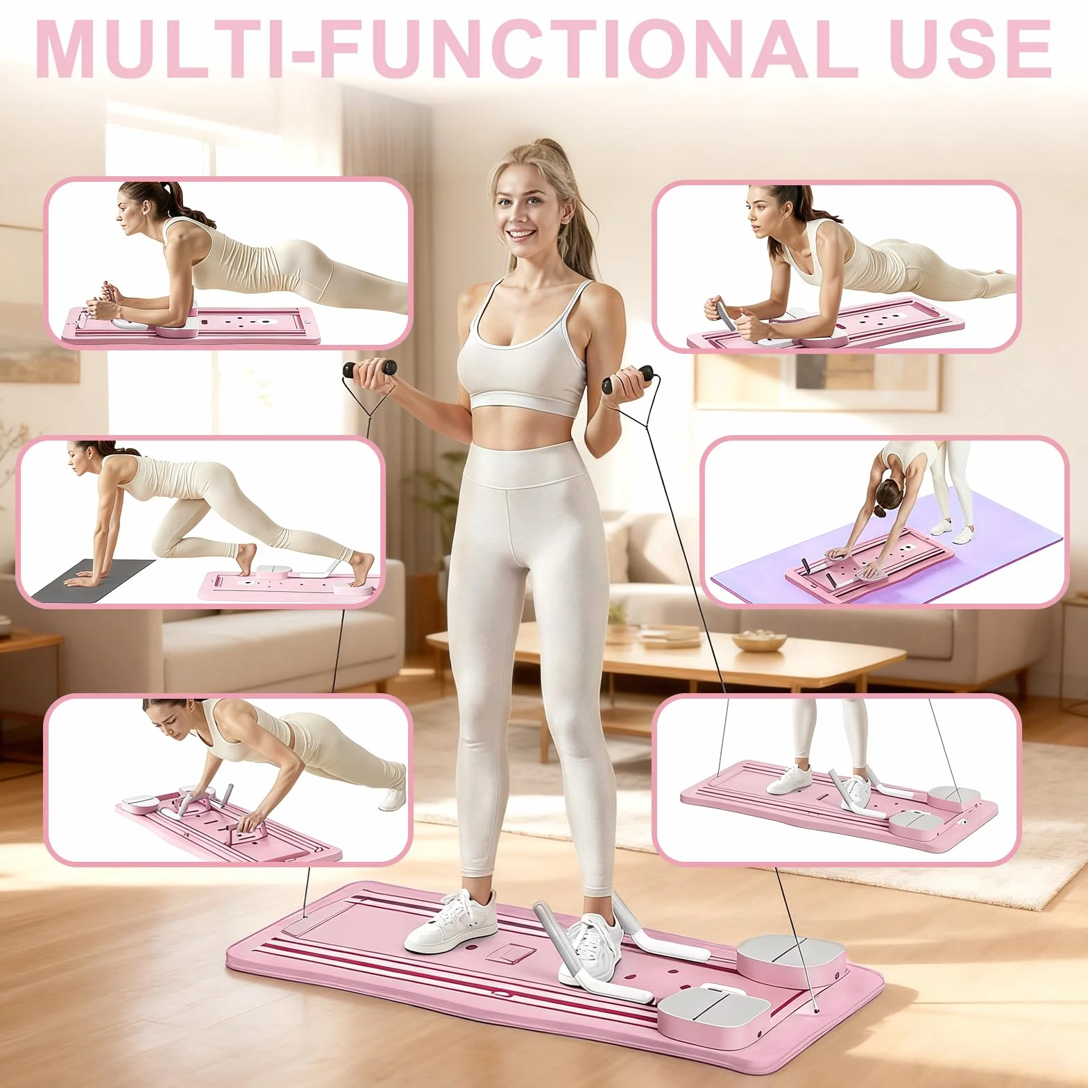 WingFly Pilates Reformer, 5 en 1 Pilates Board Pliable avec Roue Abdominale à Rebondissement Automatique et Minuterie, AB Roller Machine Multifonctionnel pour la Maison et la Salle de Sport