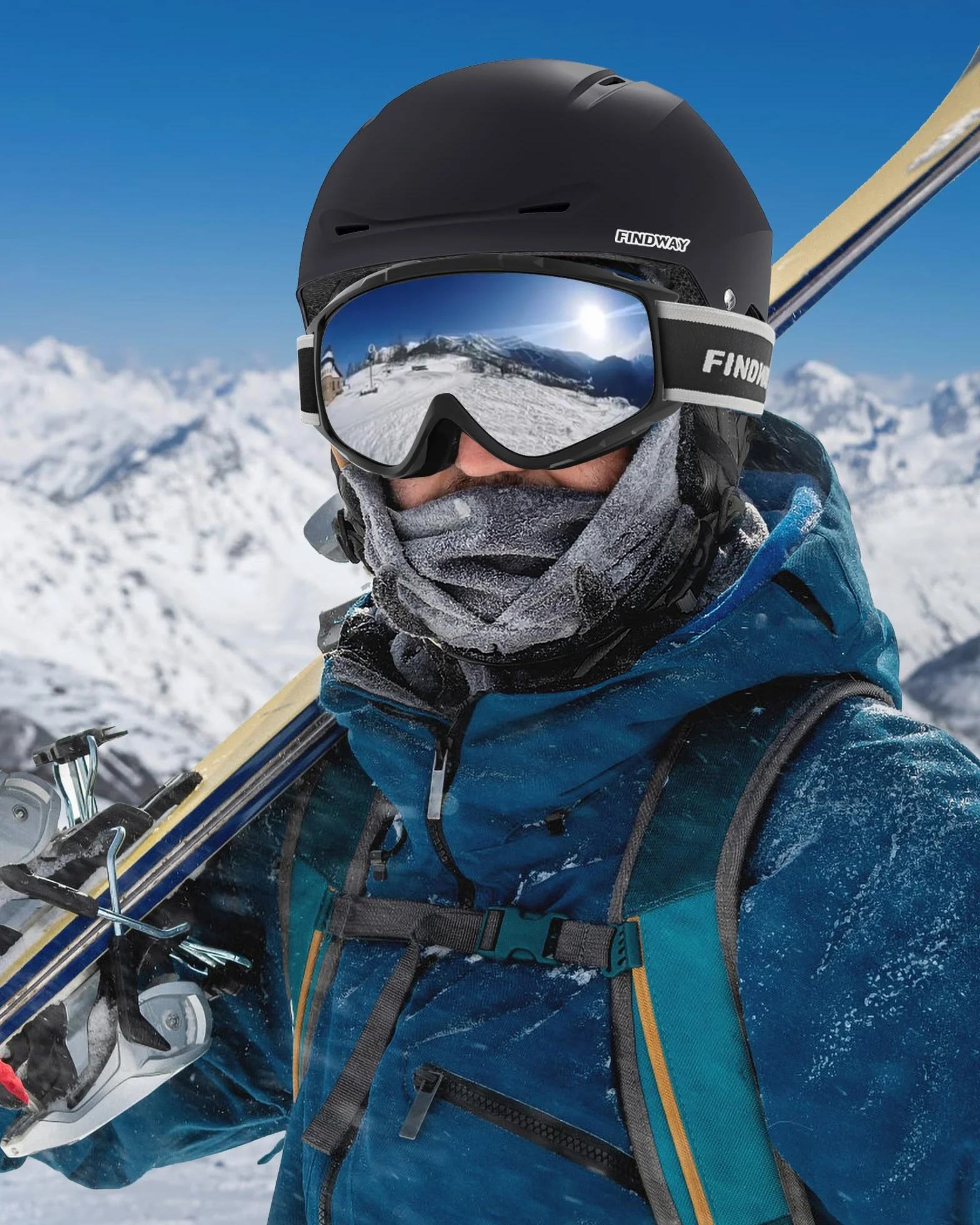 Findway Casque de Ski avec Lunettes de Ski pour Hommes Femmes Jeunes Casque Ski Ajustable pour Skating, Surf des neiges, Antichoc et Universel