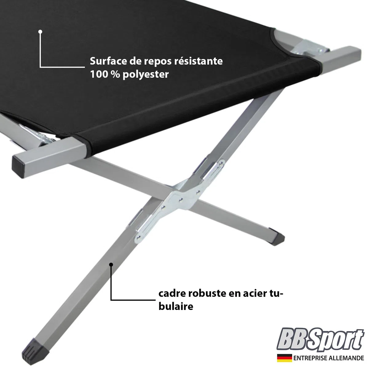 BB Sport Lit de Camp Pliable XXL 210 x 72 x 45 cm Camping Lit 200 kg Portable Militaire Pliable Voyage Confortable Stable Acier Tubulaire 600D Tissu Oxford Sac de Transport