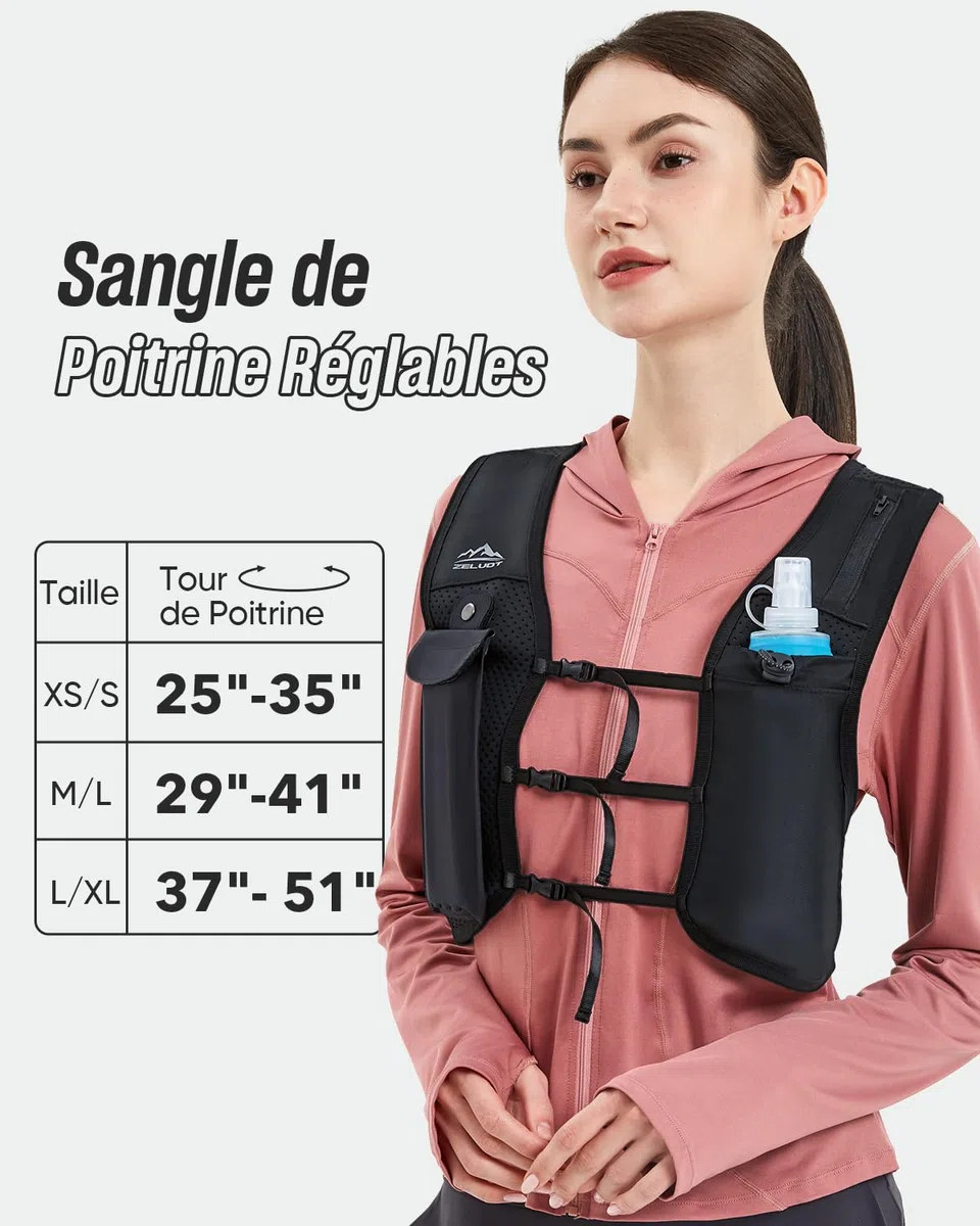 Zelvot Gilet Hydratation Running Femme et Homme, Brevet Original, Bretelles de Poitrine Réglables, Gilet Running avec Bouteille d'eau de 500 ML, Léger et Réfléchissant Gilet de Course