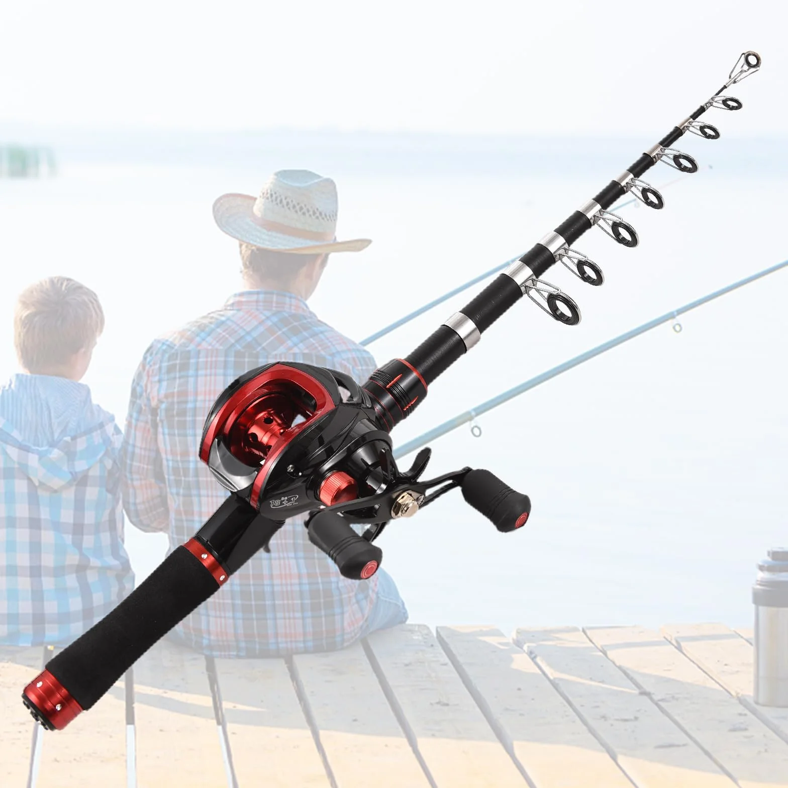 Lixada Ensemble canne à pêche et moulinet avec leurres de pêche pour adulte, canne à pêche télescopique de 2,1 m avec moulinet de lancer d'appât 18 + 1BB pour droitier/gauche, kit de pêche portable